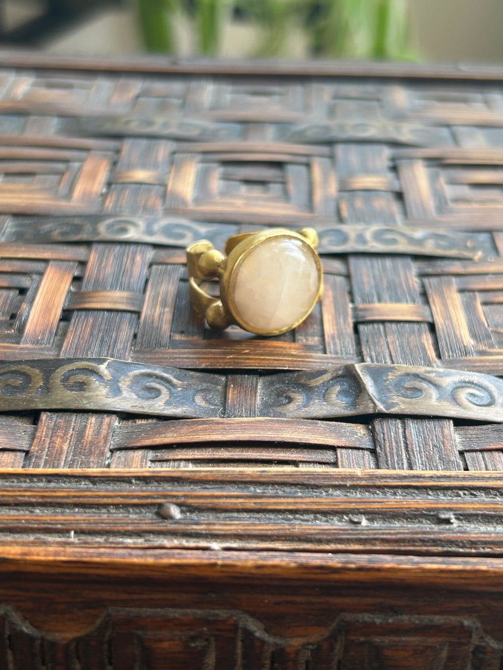 Rose Quartz on Decorative Brass Ring