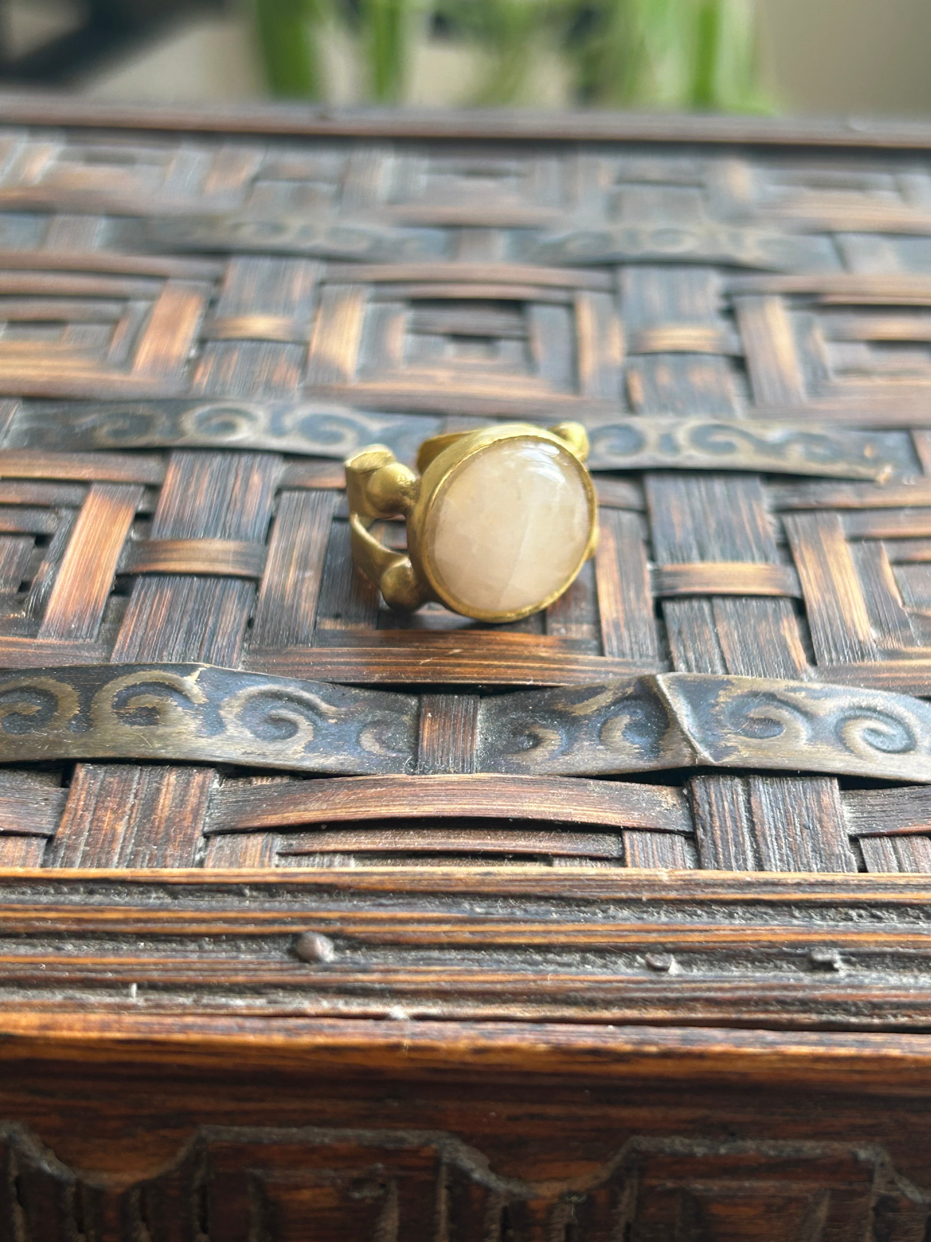 Rose Quartz on Decorative Brass Ring