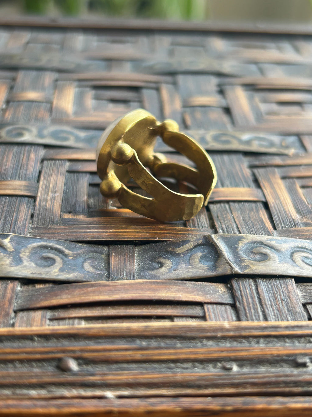 Rose Quartz on Decorative Brass Ring