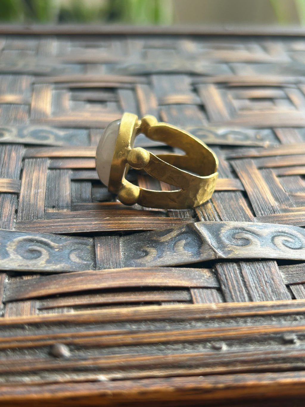 Rose Quartz on Decorative Brass Ring