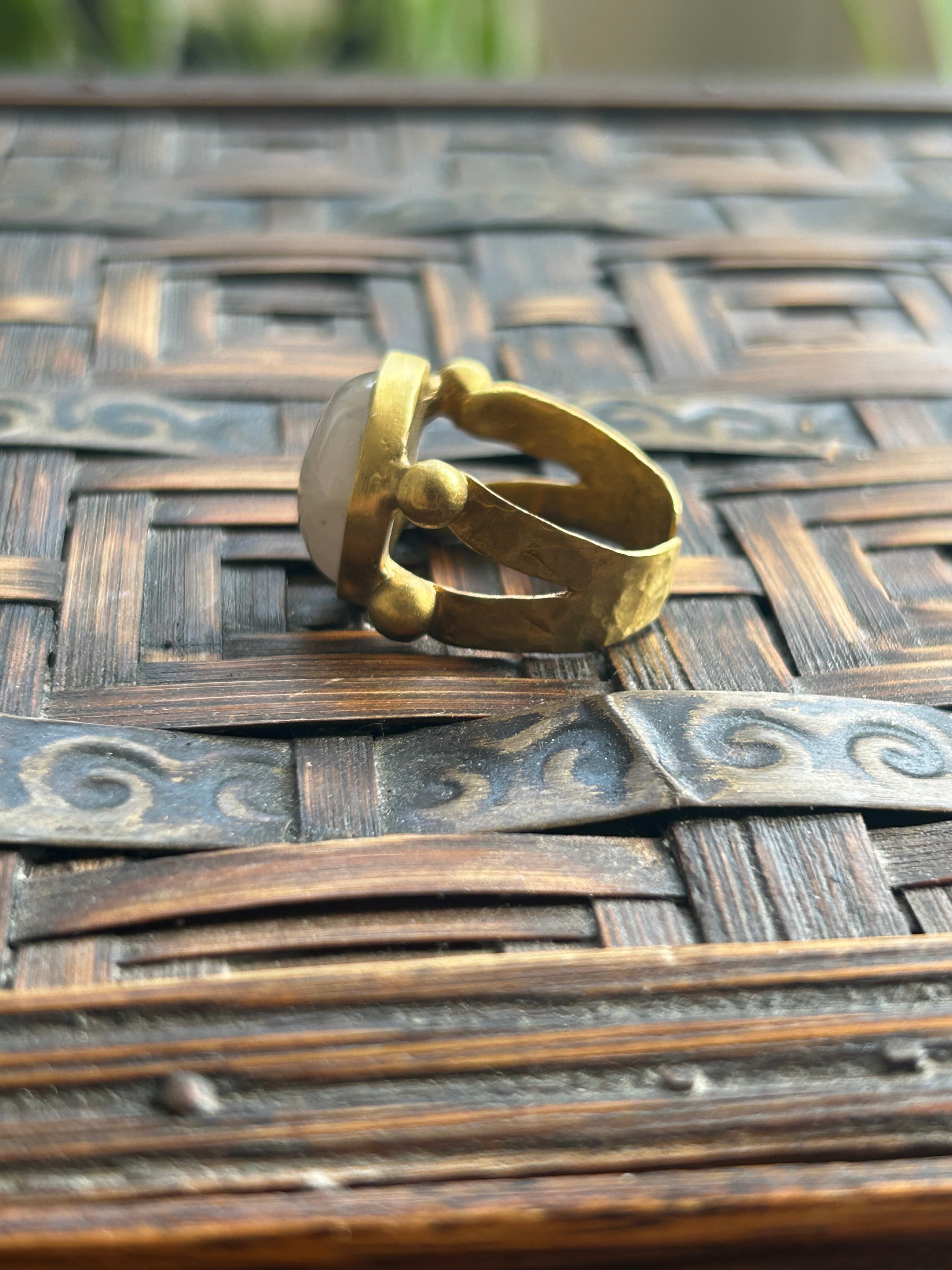 Rose Quartz on Decorative Brass Ring