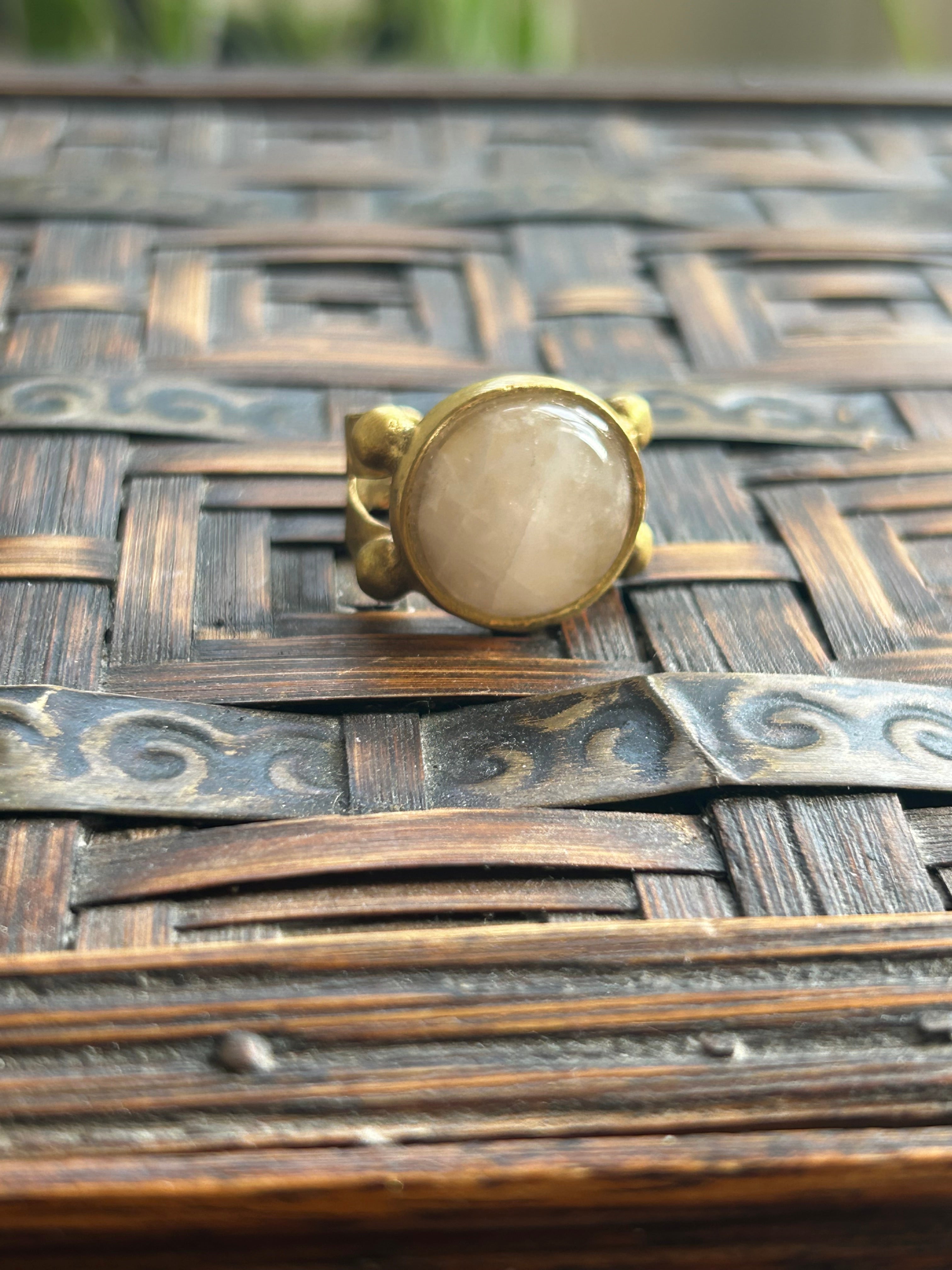 Rose Quartz on Decorative Brass Ring