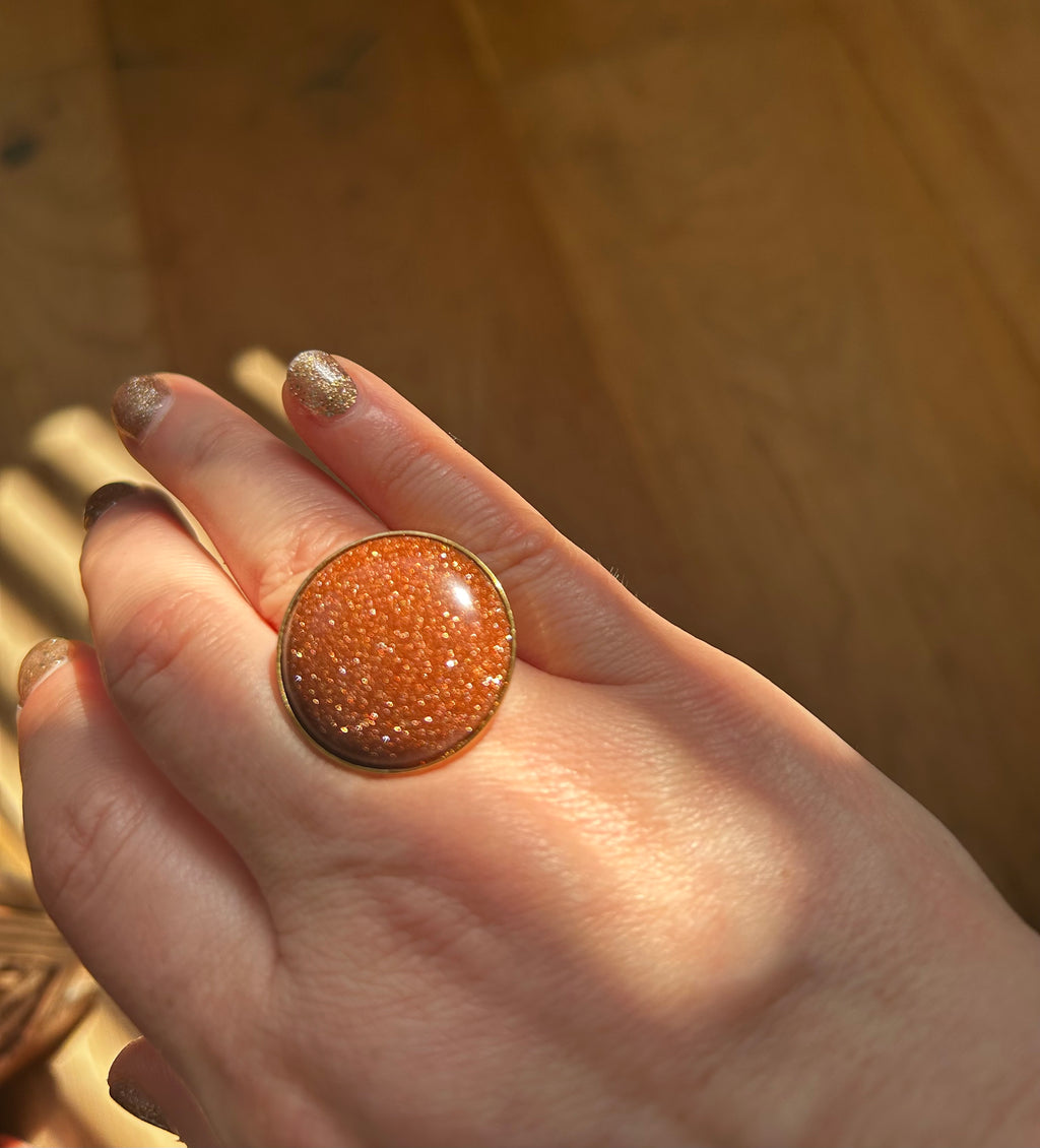 Brick Goldstone on Gold Plate Ring