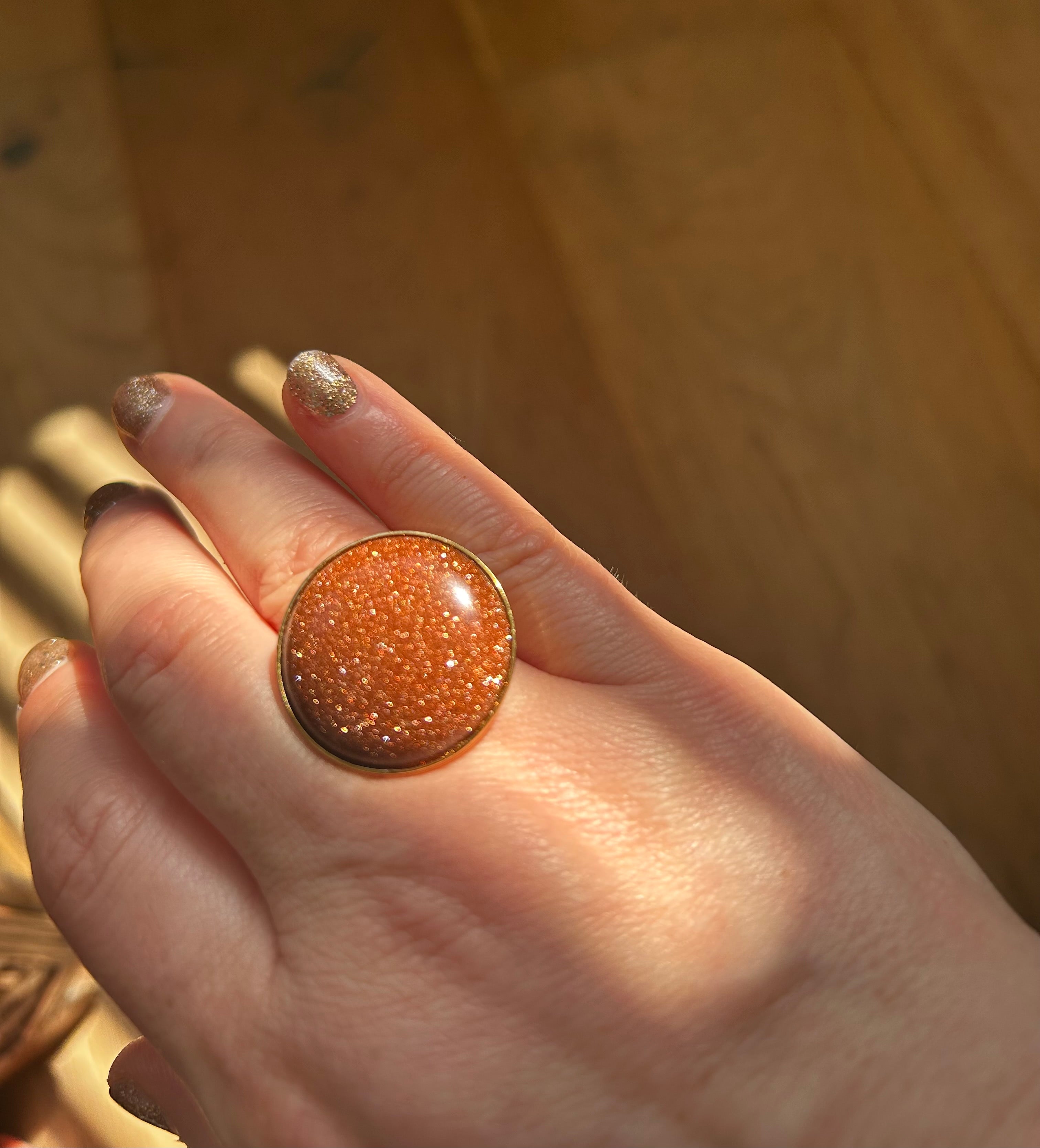Brick Goldstone on Gold Plate Ring