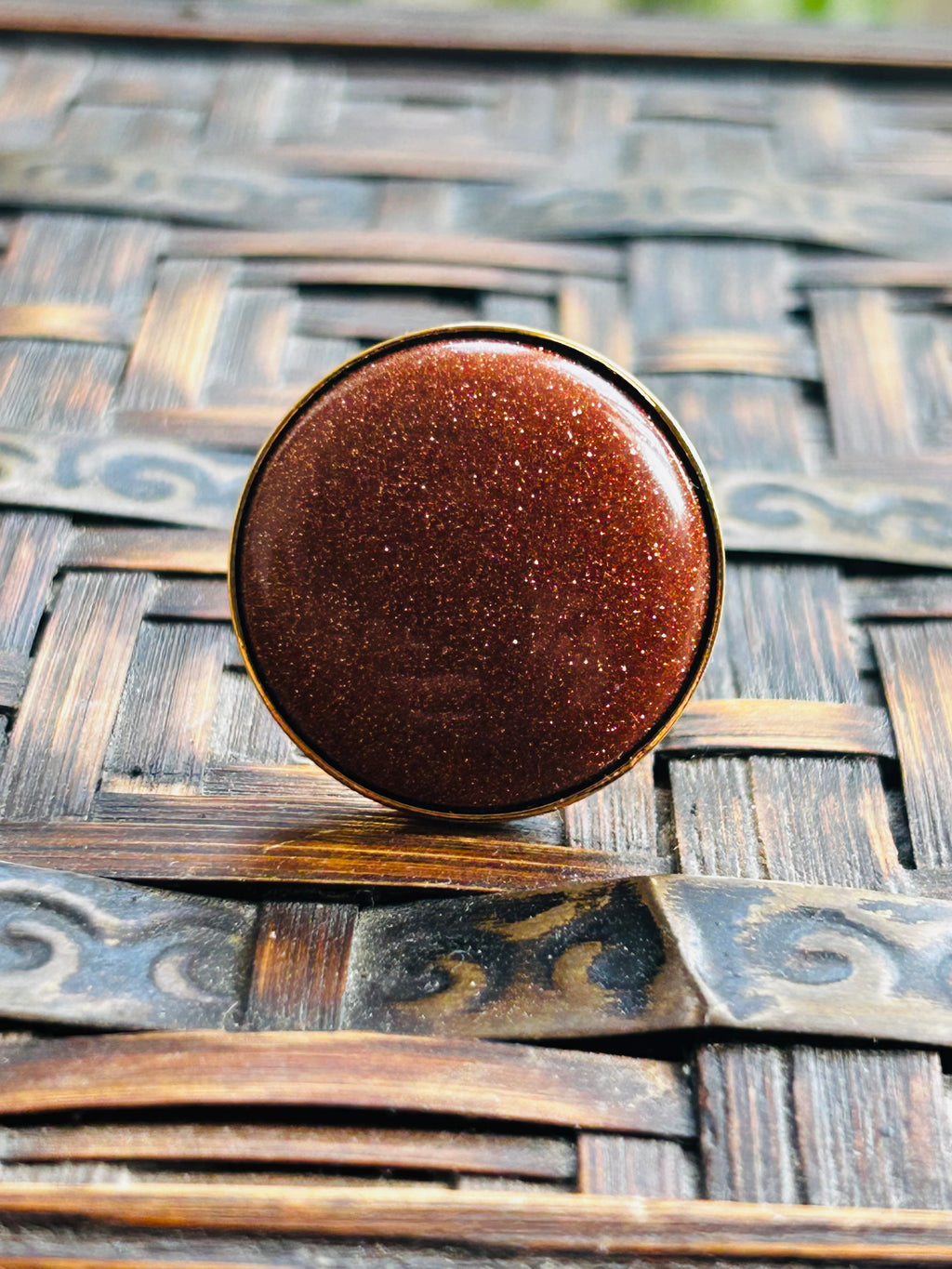 Brick Goldstone on Gold Plate Ring