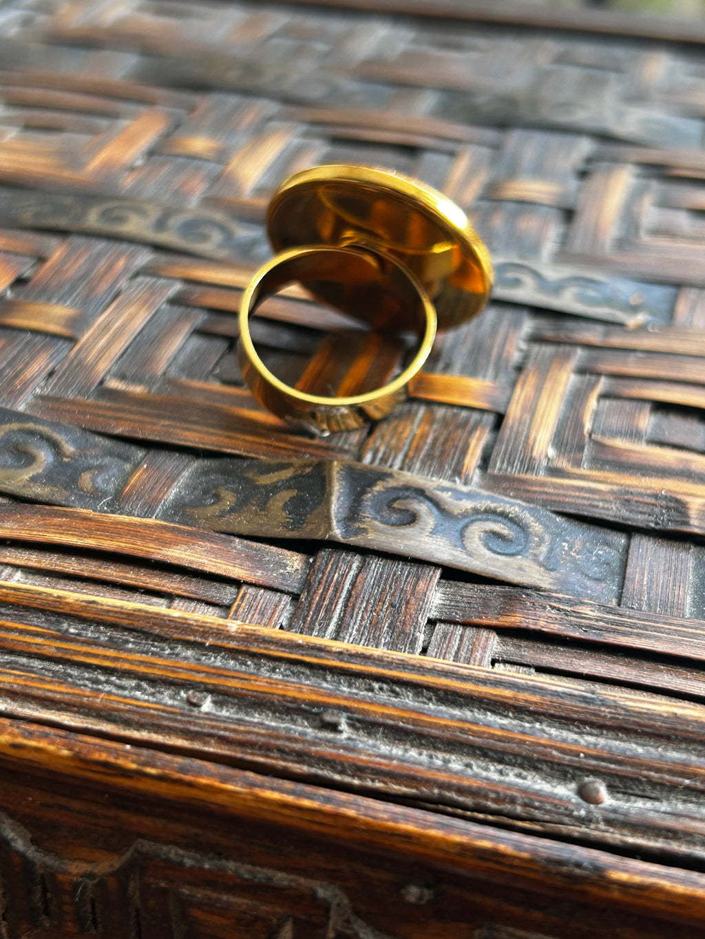 Brick Goldstone on Gold Plate Ring