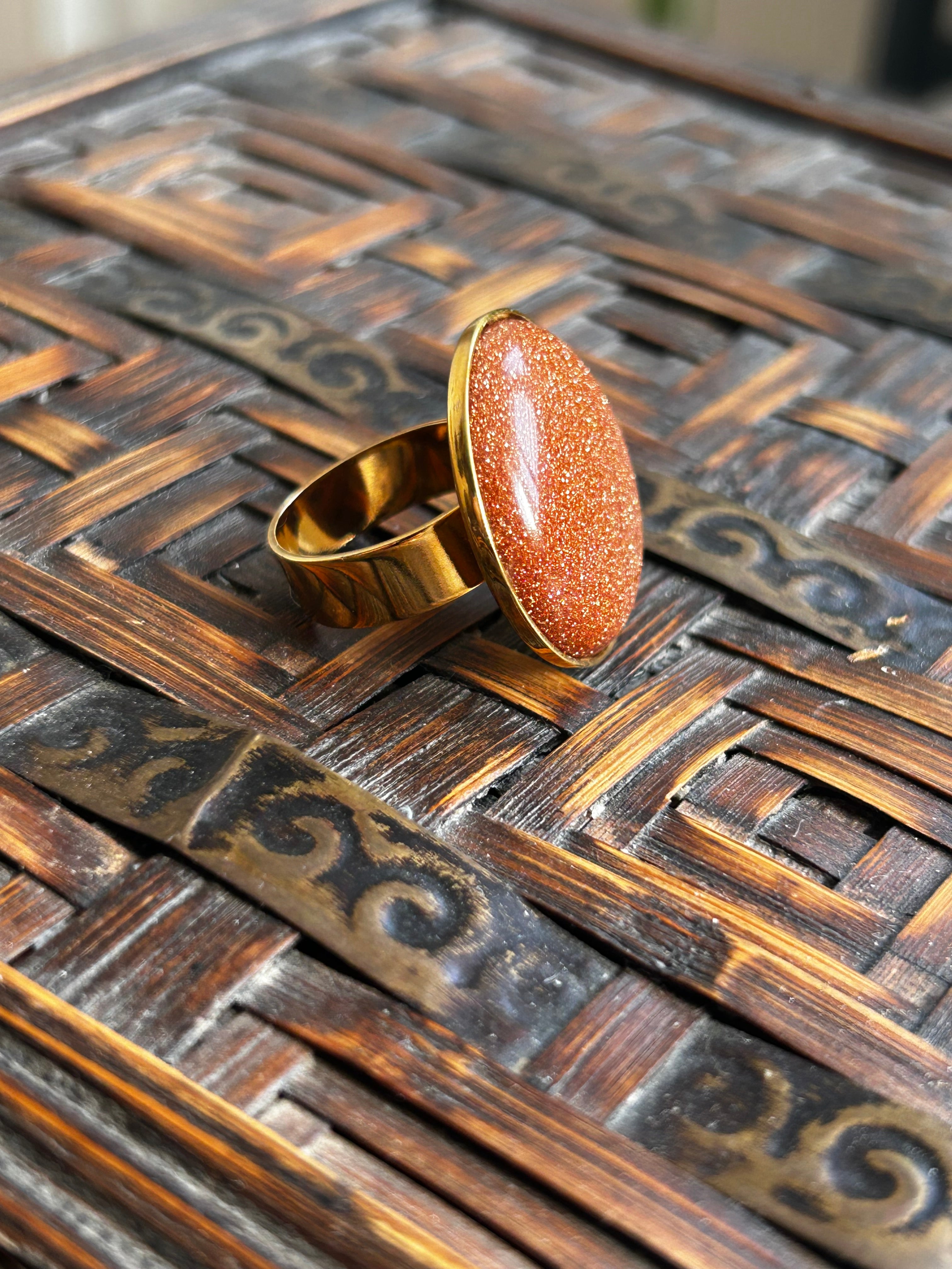 Brick Goldstone on Gold Plate Ring
