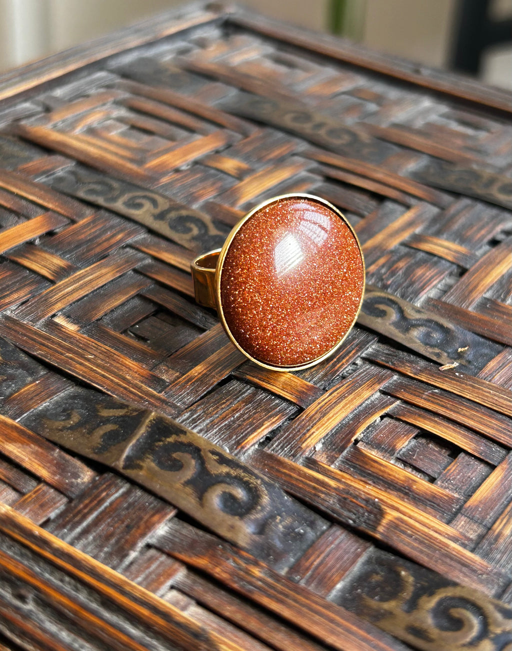 Brick Goldstone on Gold Plate Ring