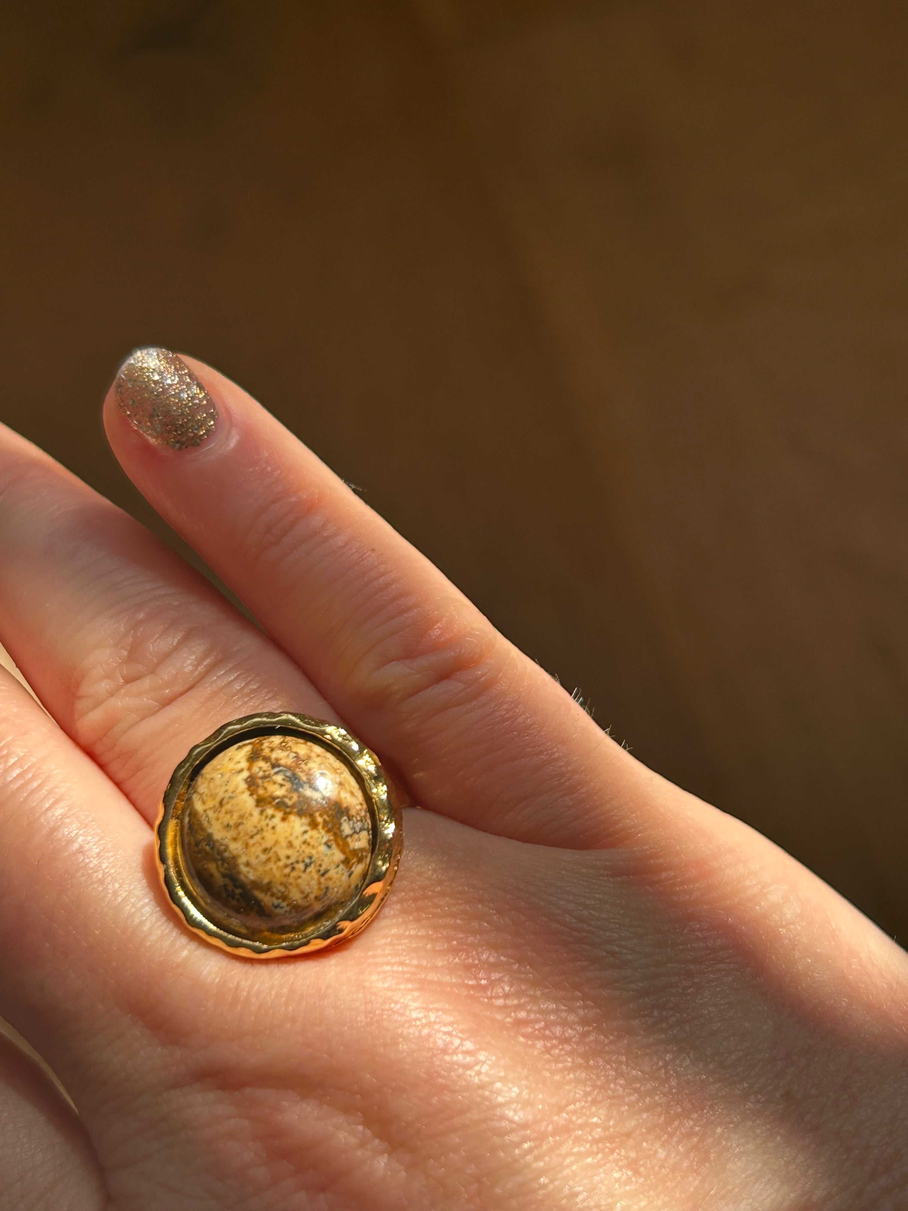 Jasper on Gold Plated Brass Ring