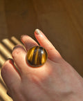 Large Tiger’s Eye on Gold Plate