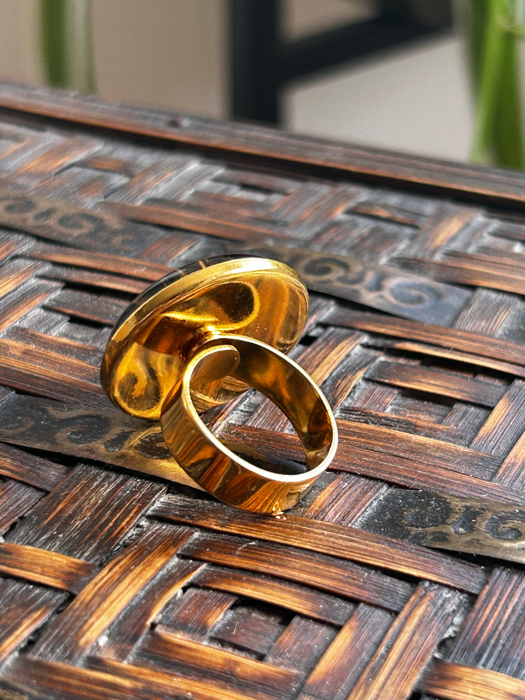 Large Tiger’s Eye on Gold Plate