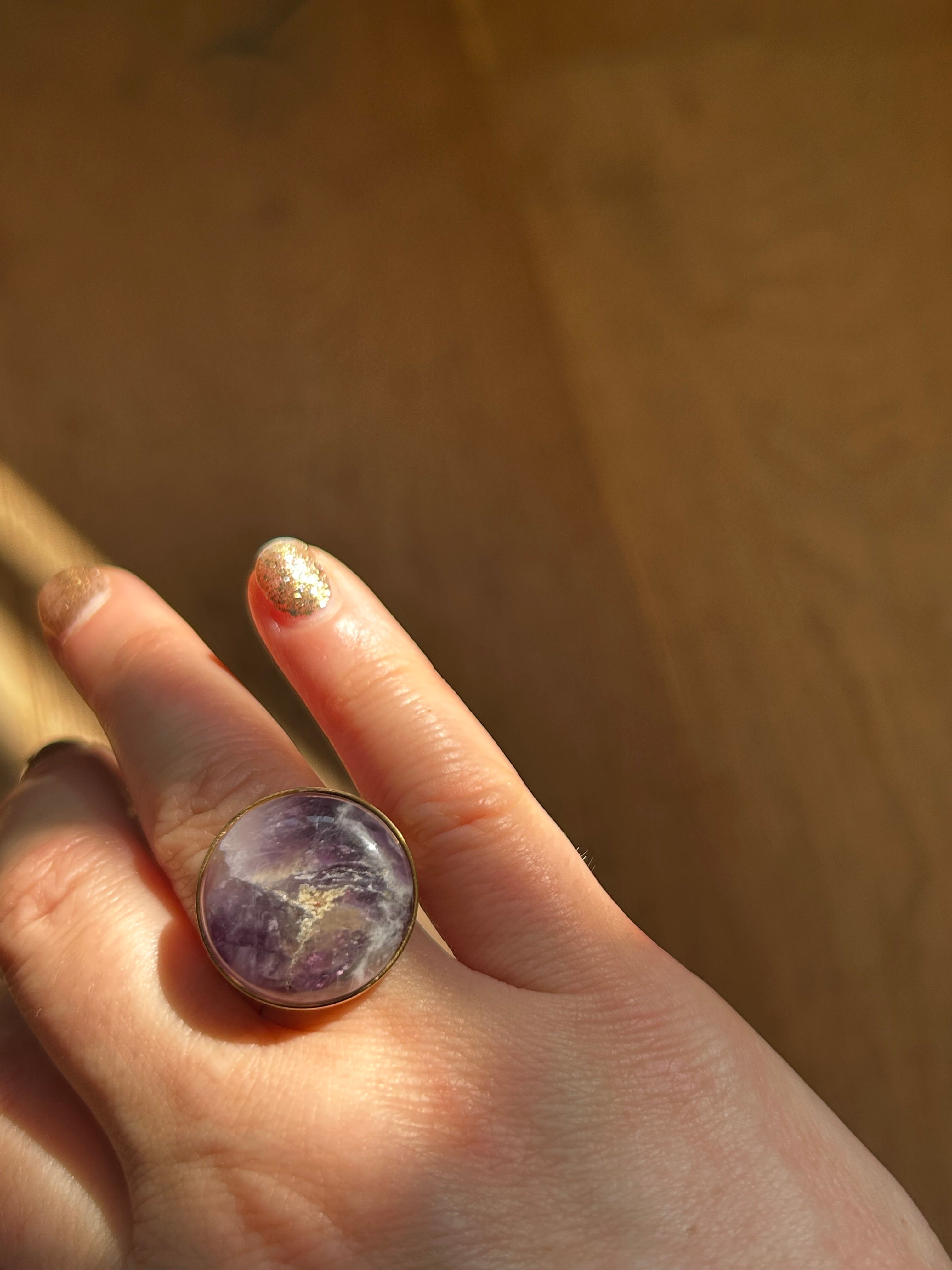 Chevron Amethyst on Gold Plate Ring