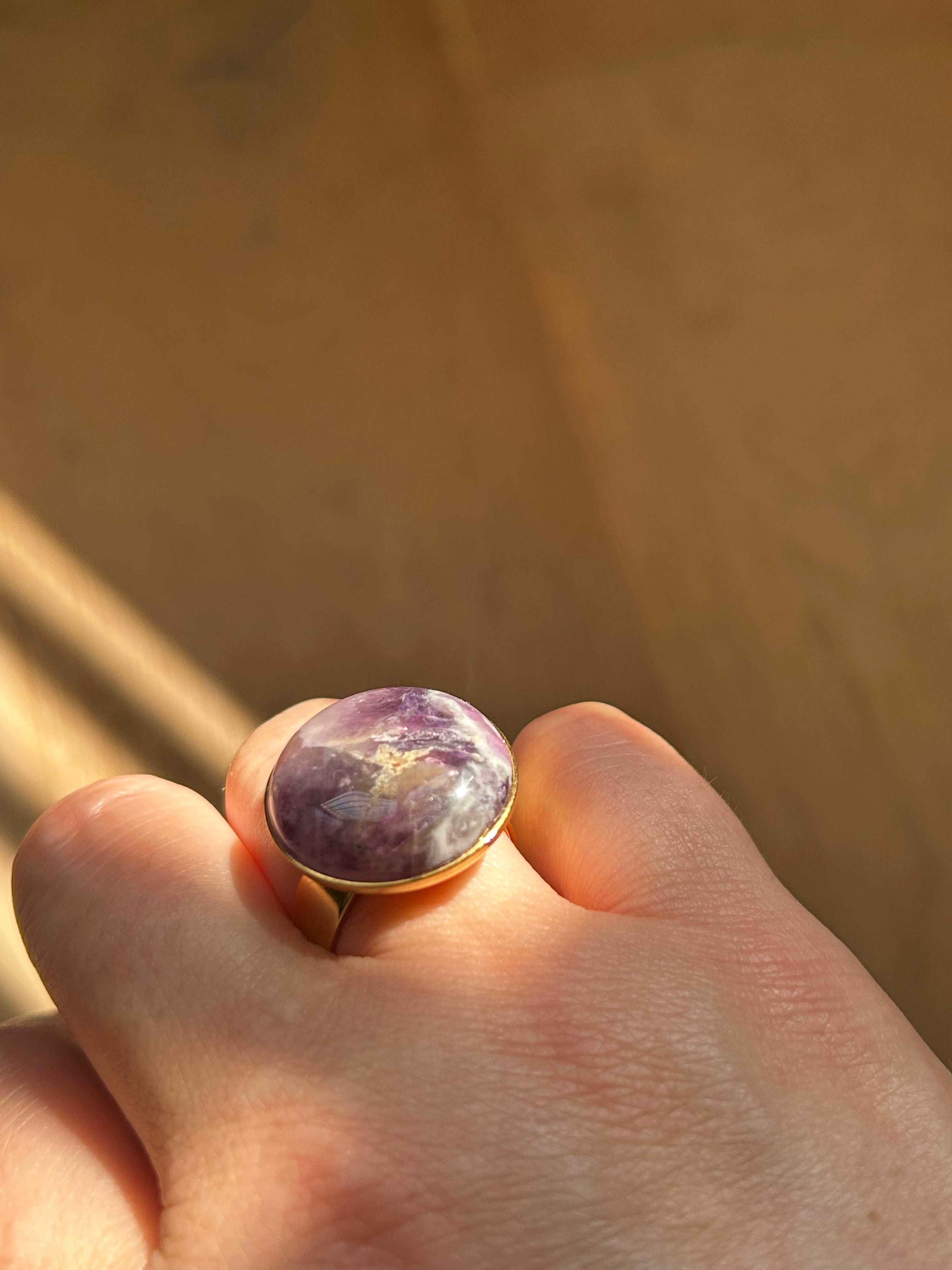 Chevron Amethyst on Gold Plate Ring
