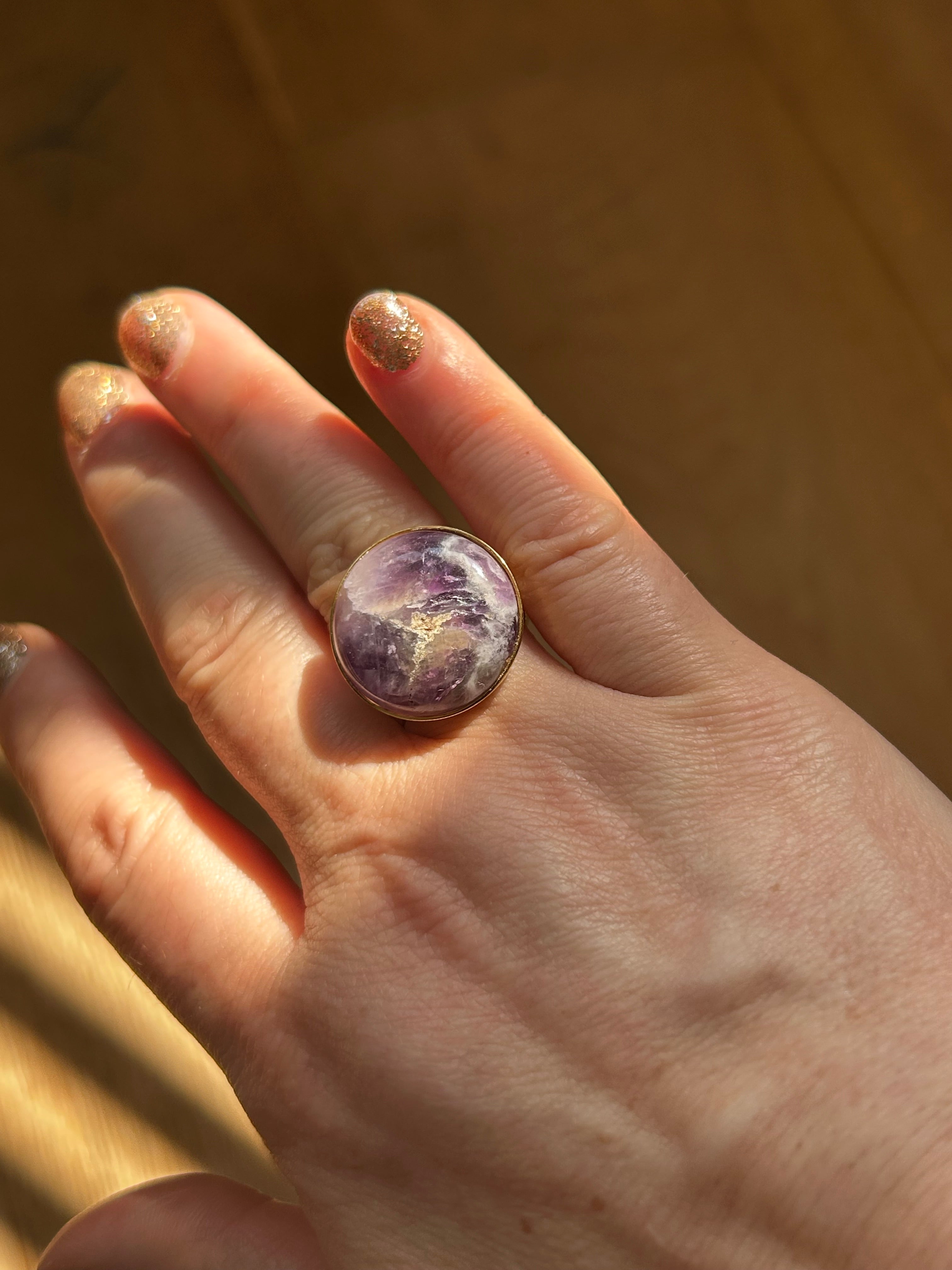 Chevron Amethyst on Gold Plate Ring