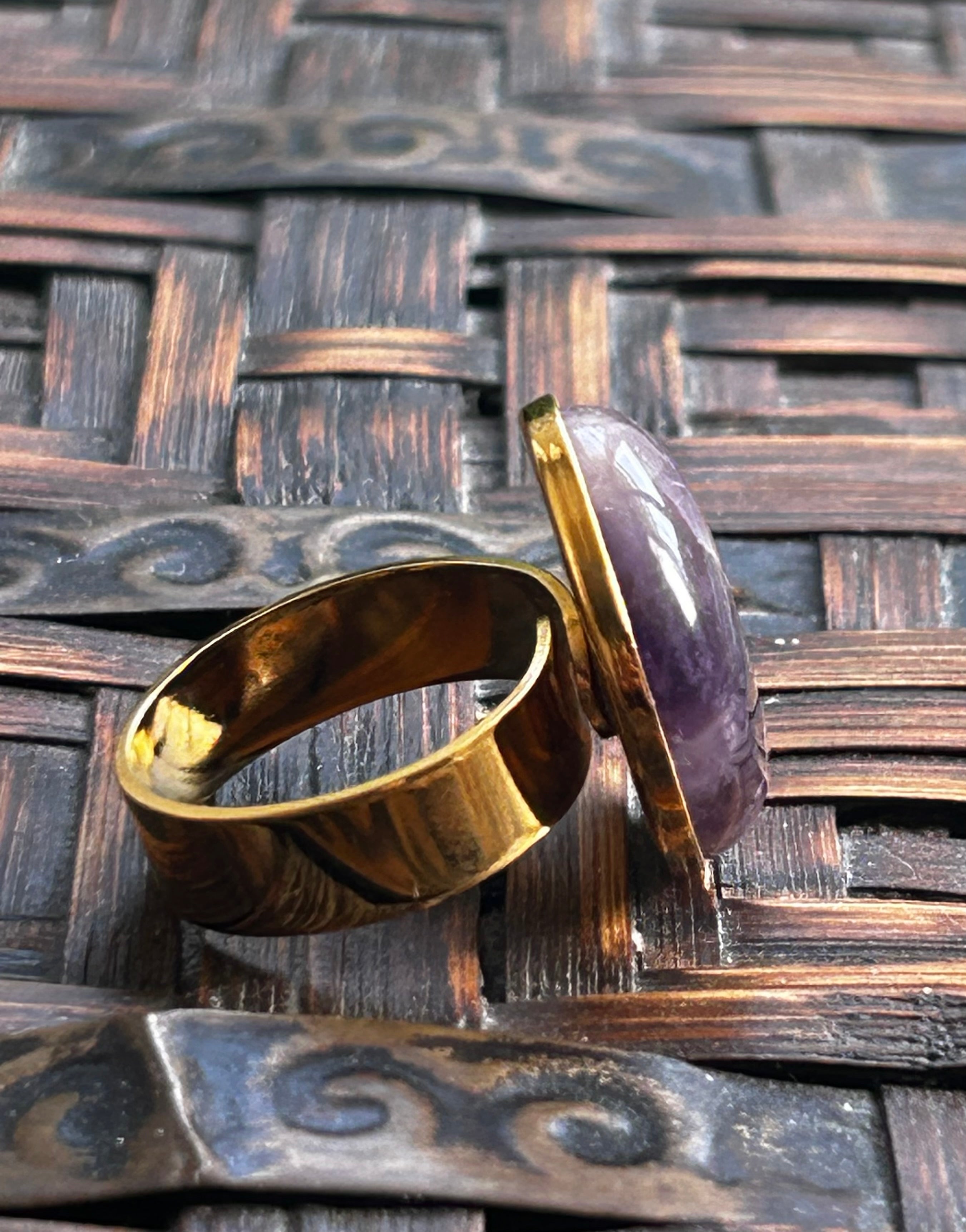 Chevron Amethyst on Gold Plate Ring