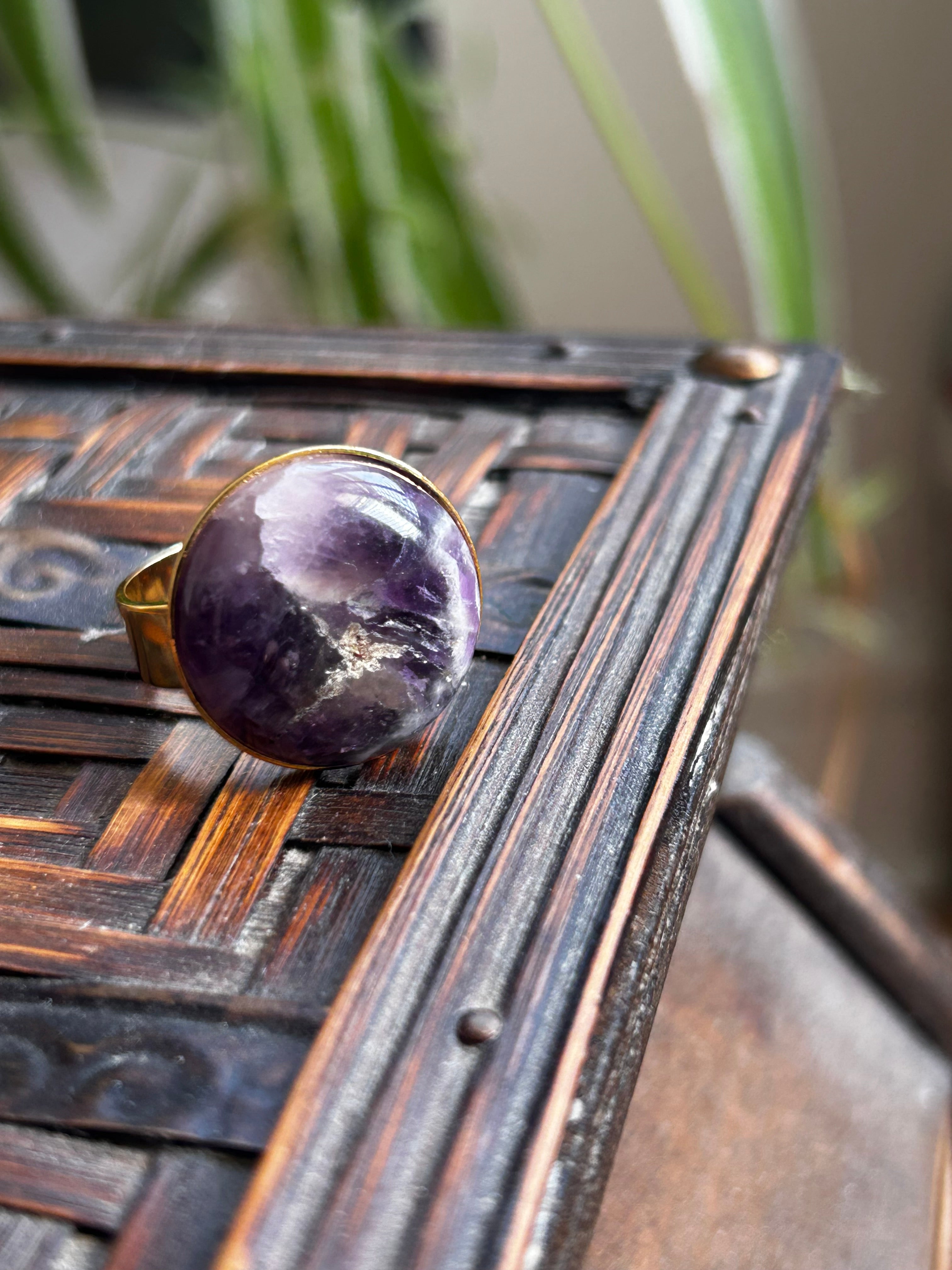 Chevron Amethyst on Gold Plate Ring