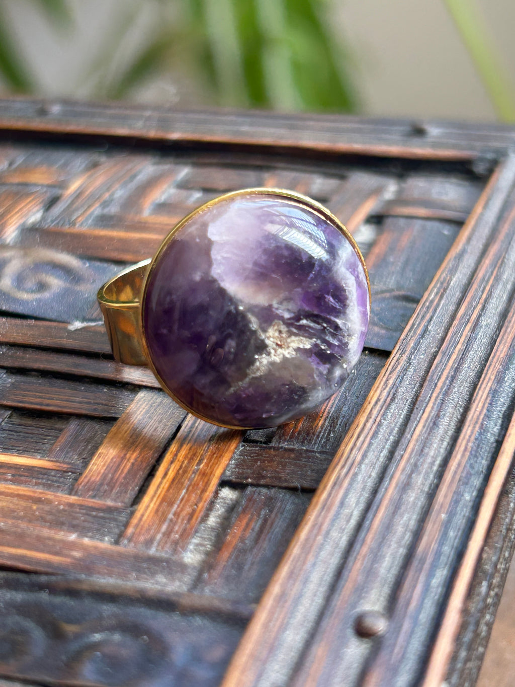 Chevron Amethyst on Gold Plate Ring