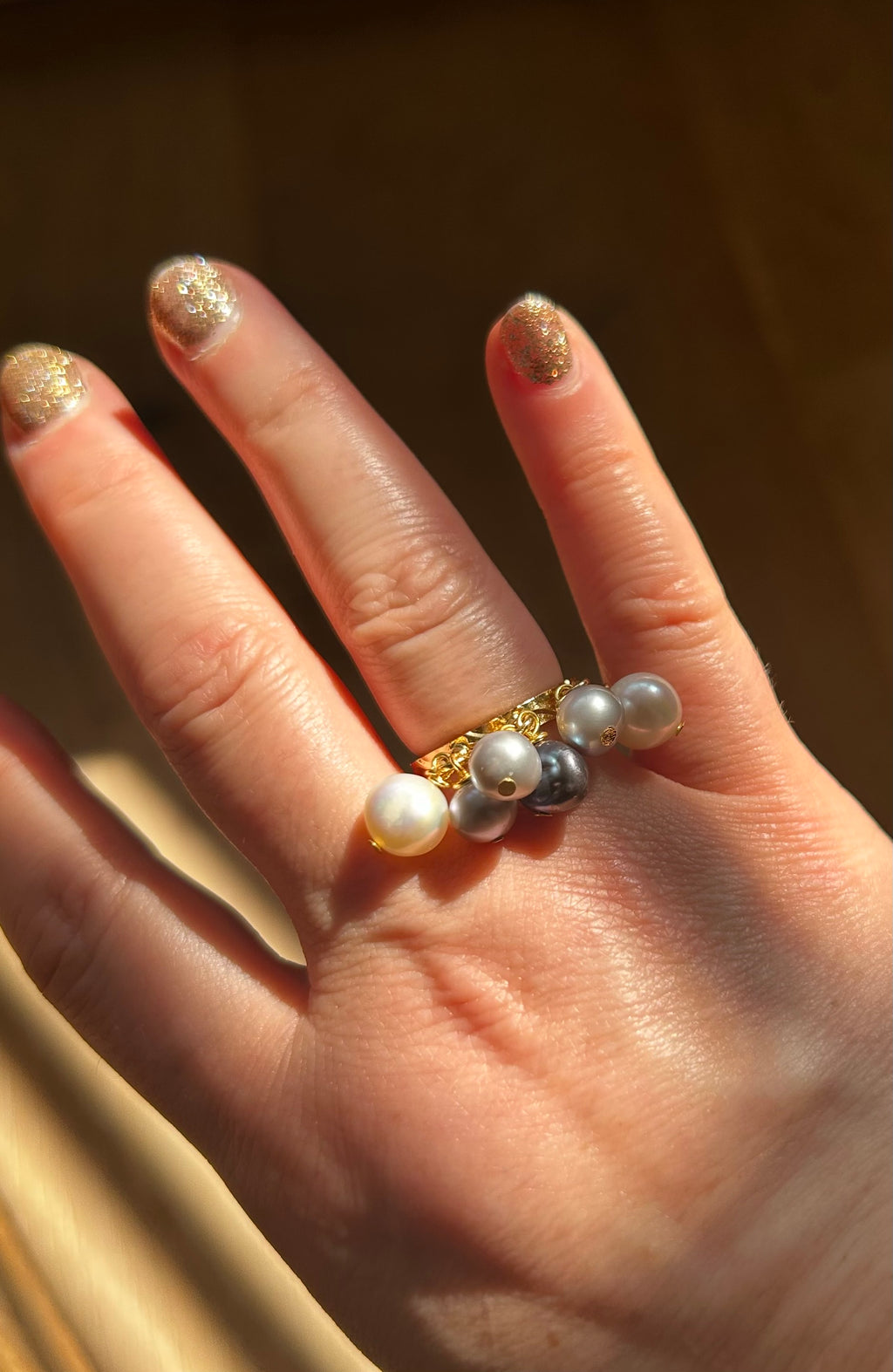 Pearl Charm Ring on Gold Plate