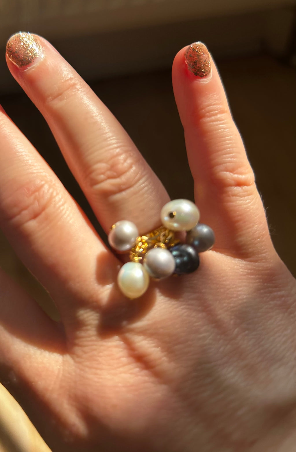 Pearl Charm Ring on Gold Plate