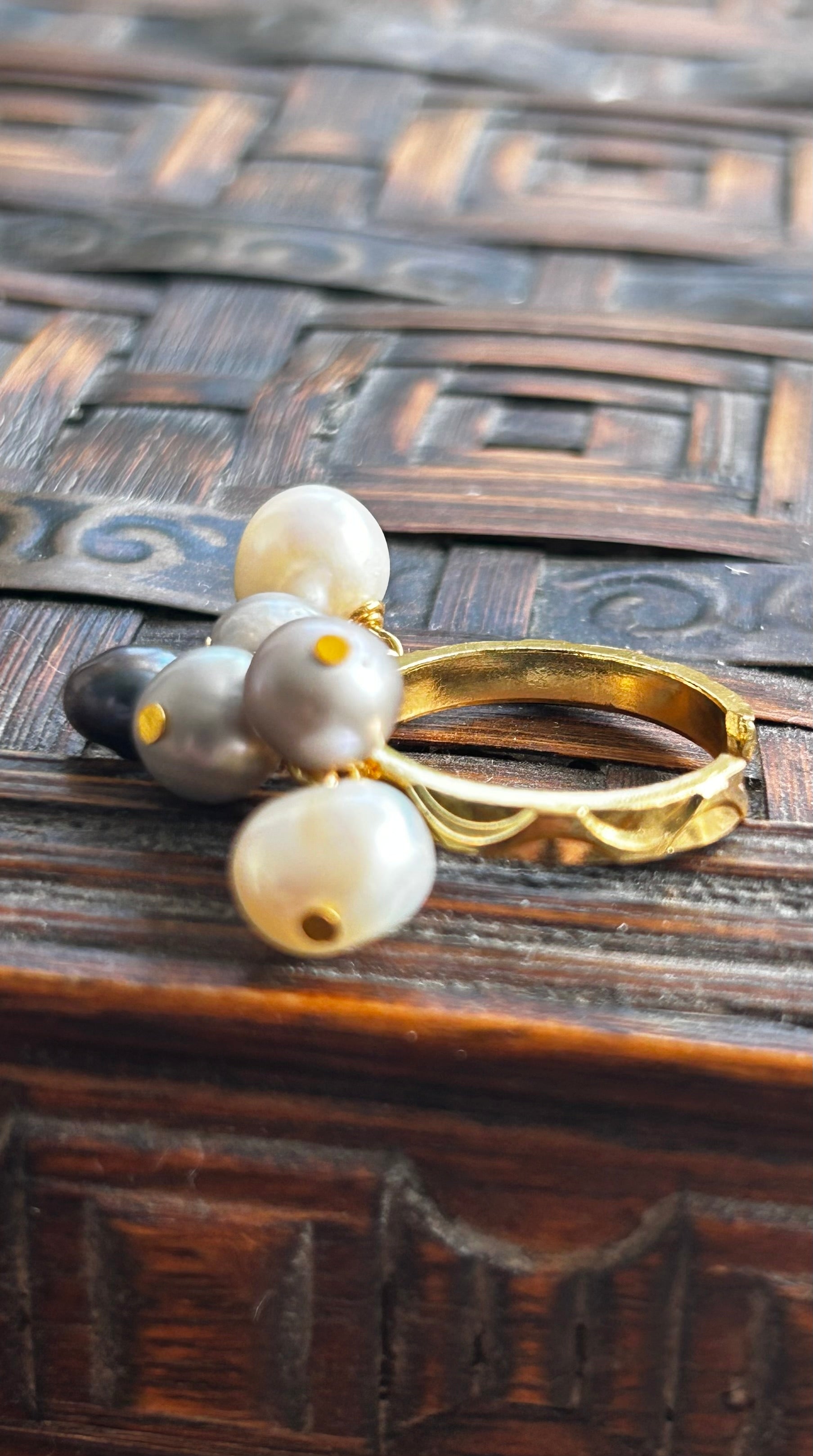 Pearl Charm Ring on Gold Plate