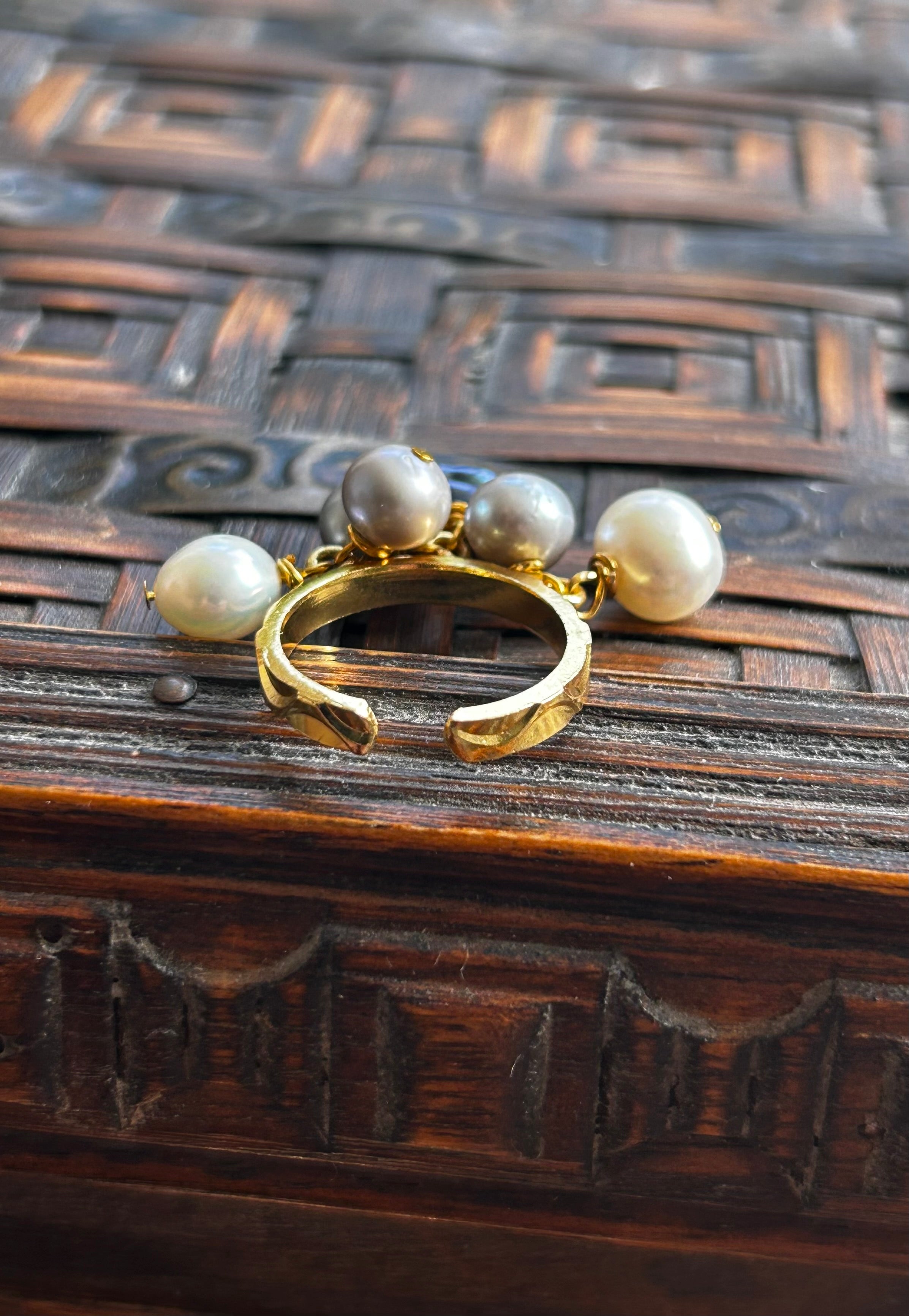 Pearl Charm Ring on Gold Plate