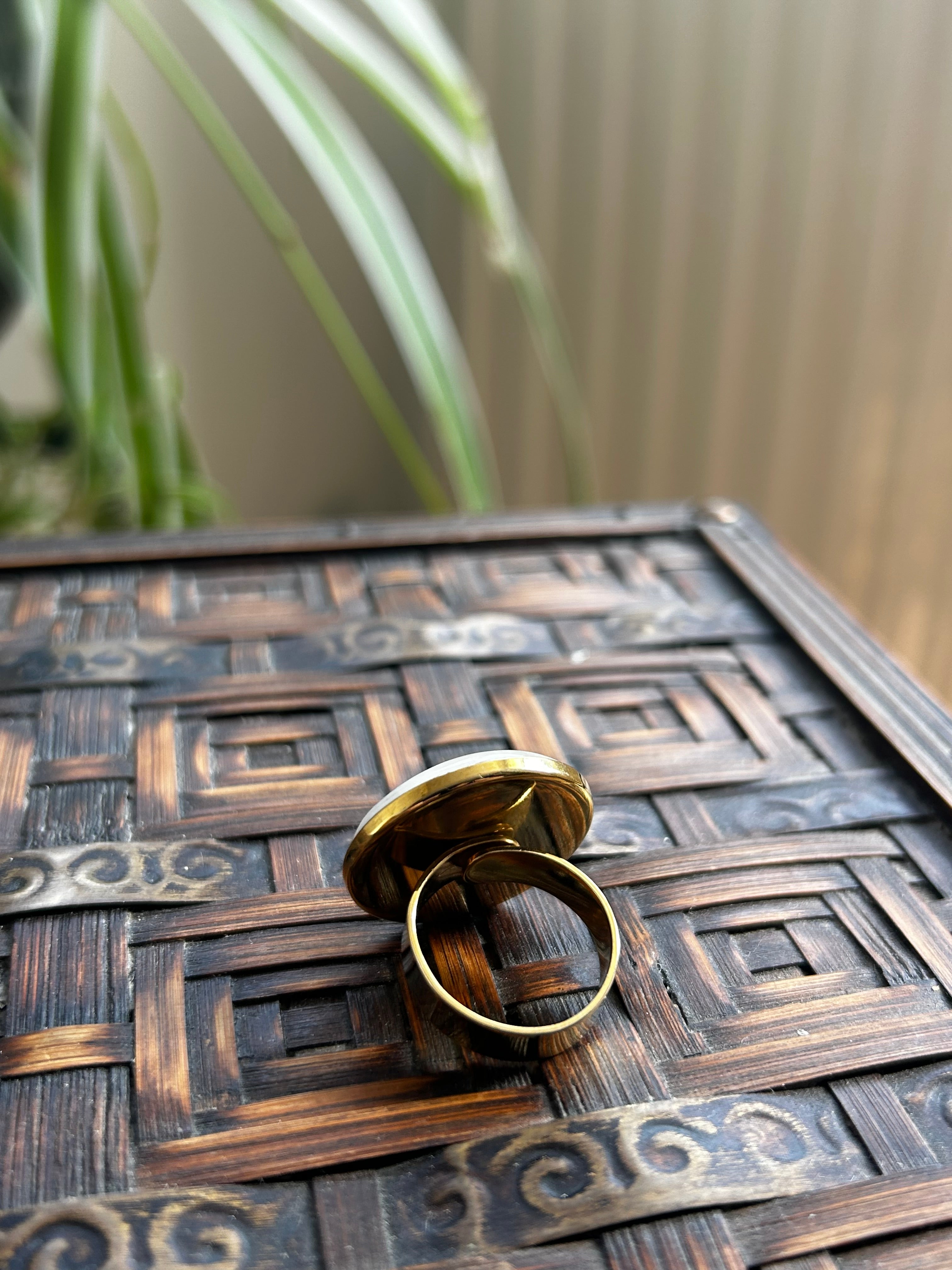 Moonstone on Gold Plate Ring
