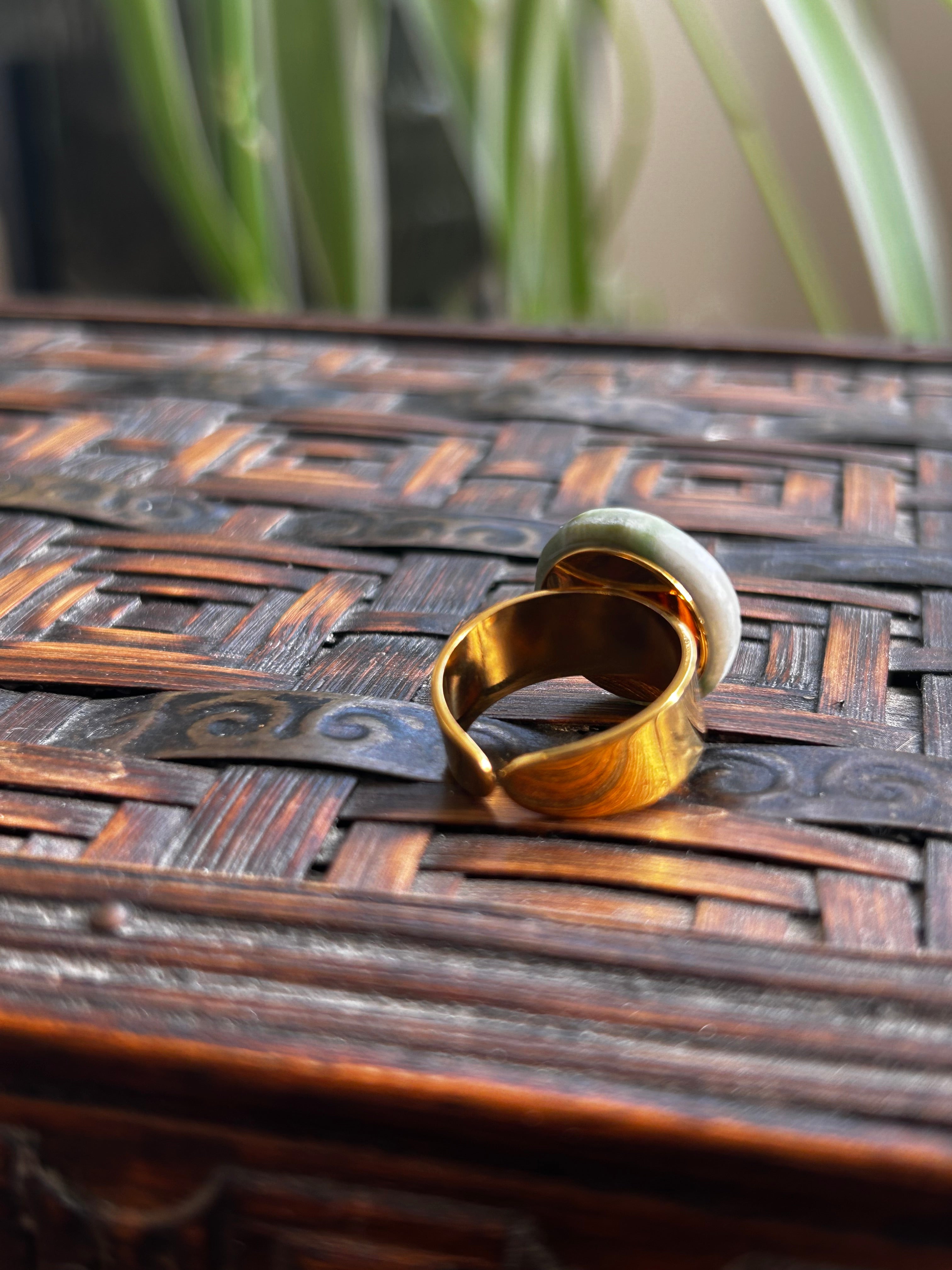 Serpentine on Gold Plate Ring