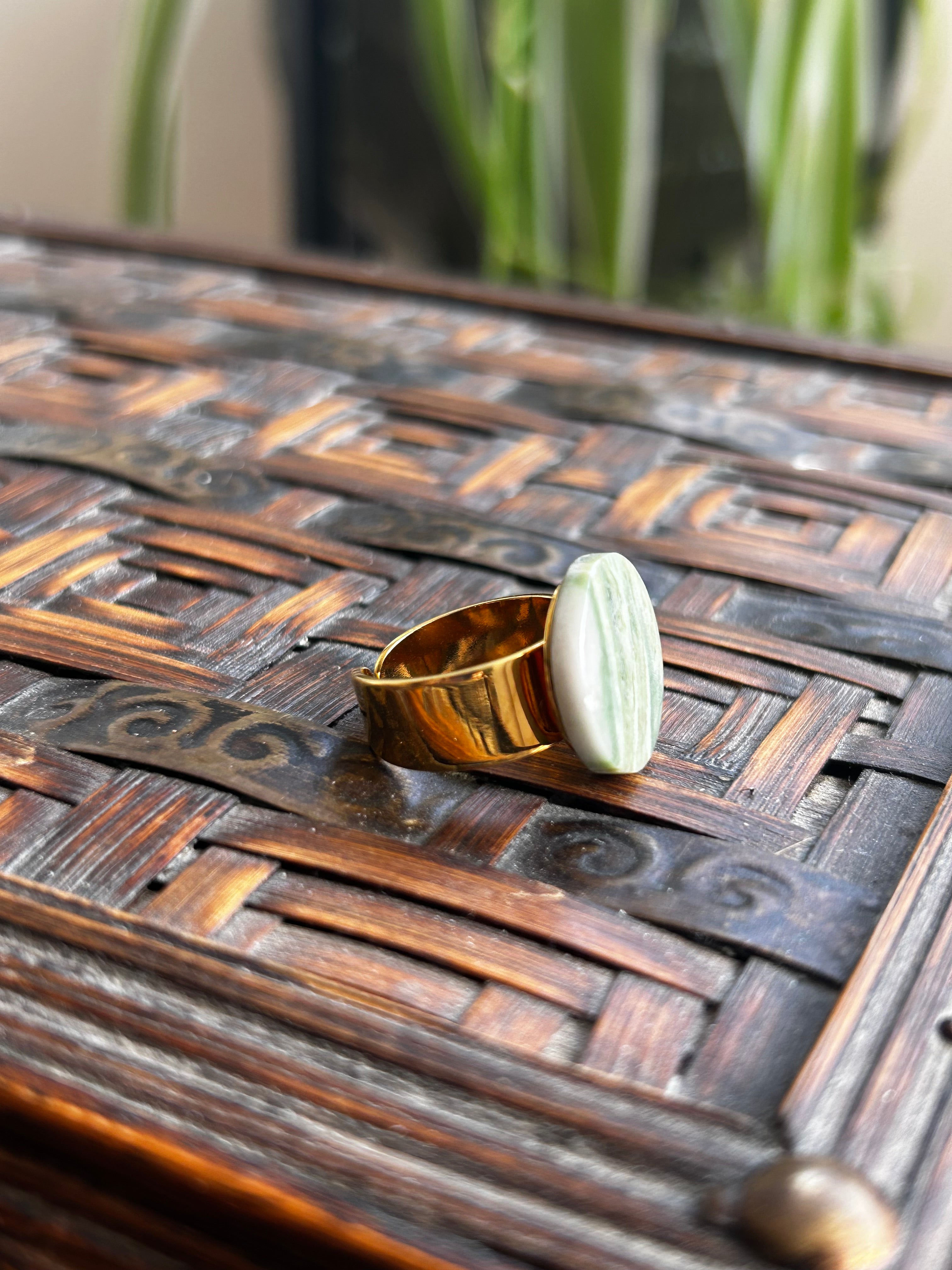 Serpentine on Gold Plate Ring