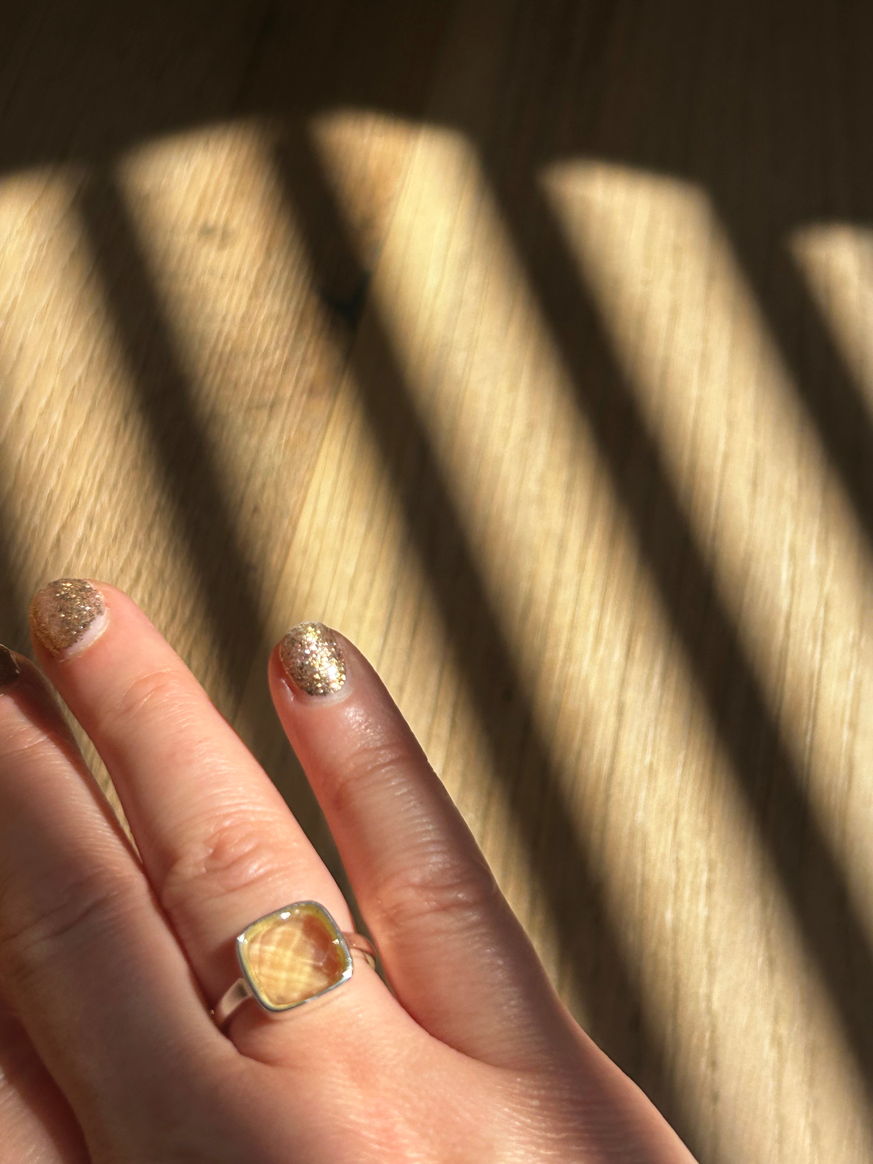 Lemon Quartz Square Sterling Silver Ring
