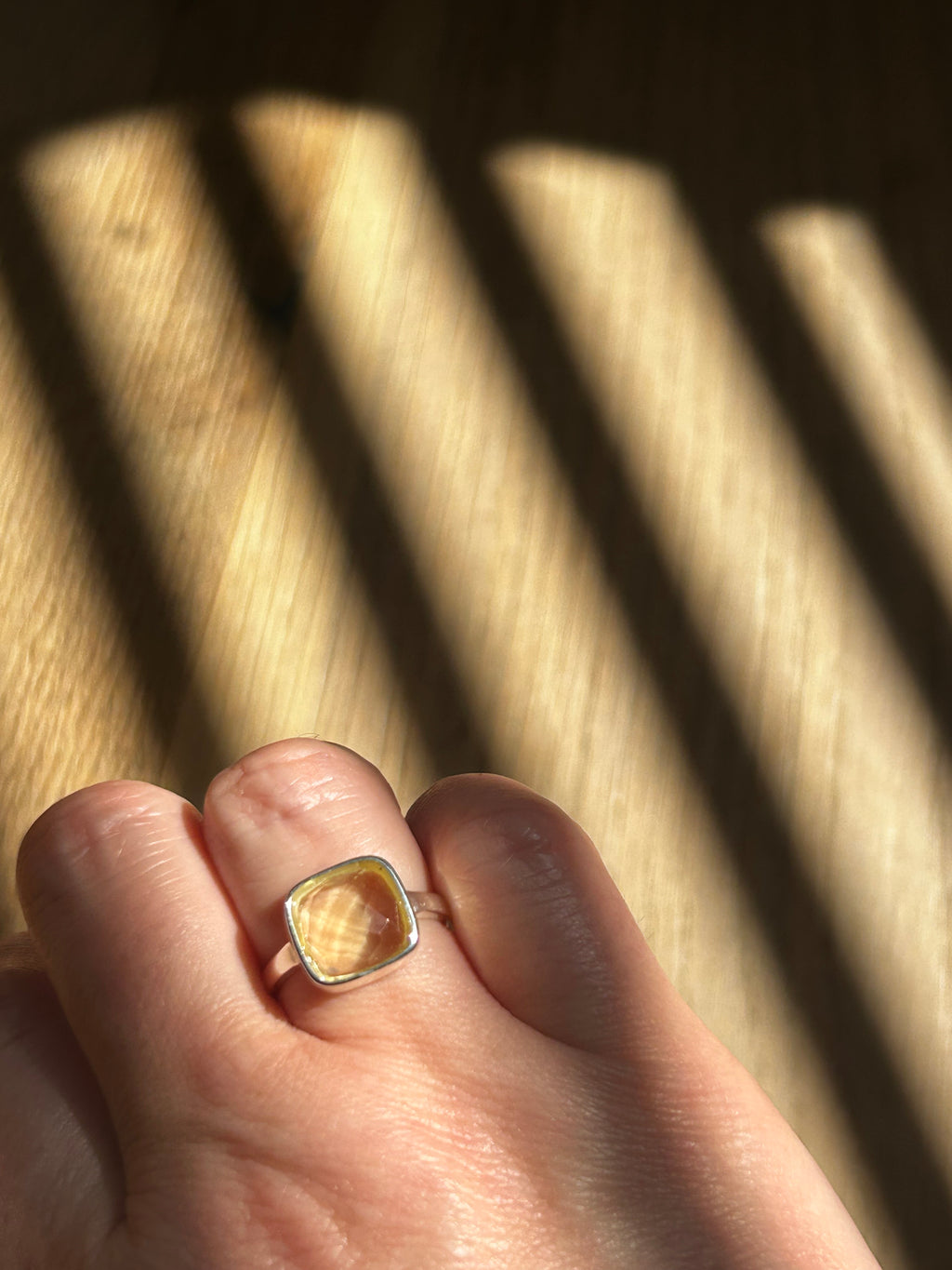 Lemon Quartz Square Sterling Silver Ring