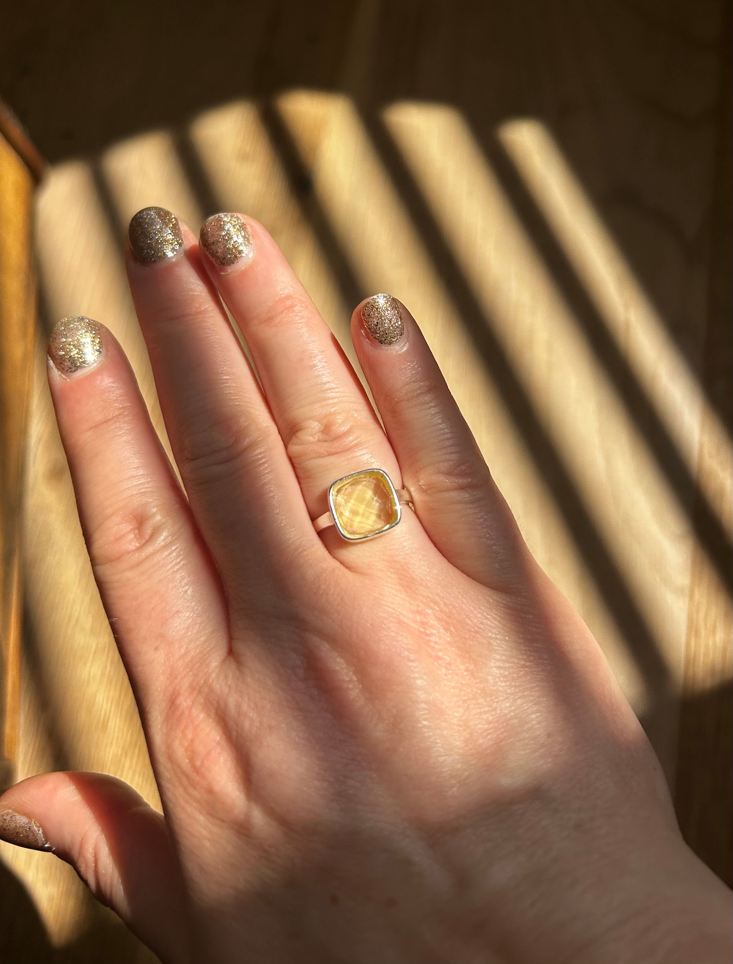 Lemon Quartz Square Sterling Silver Ring