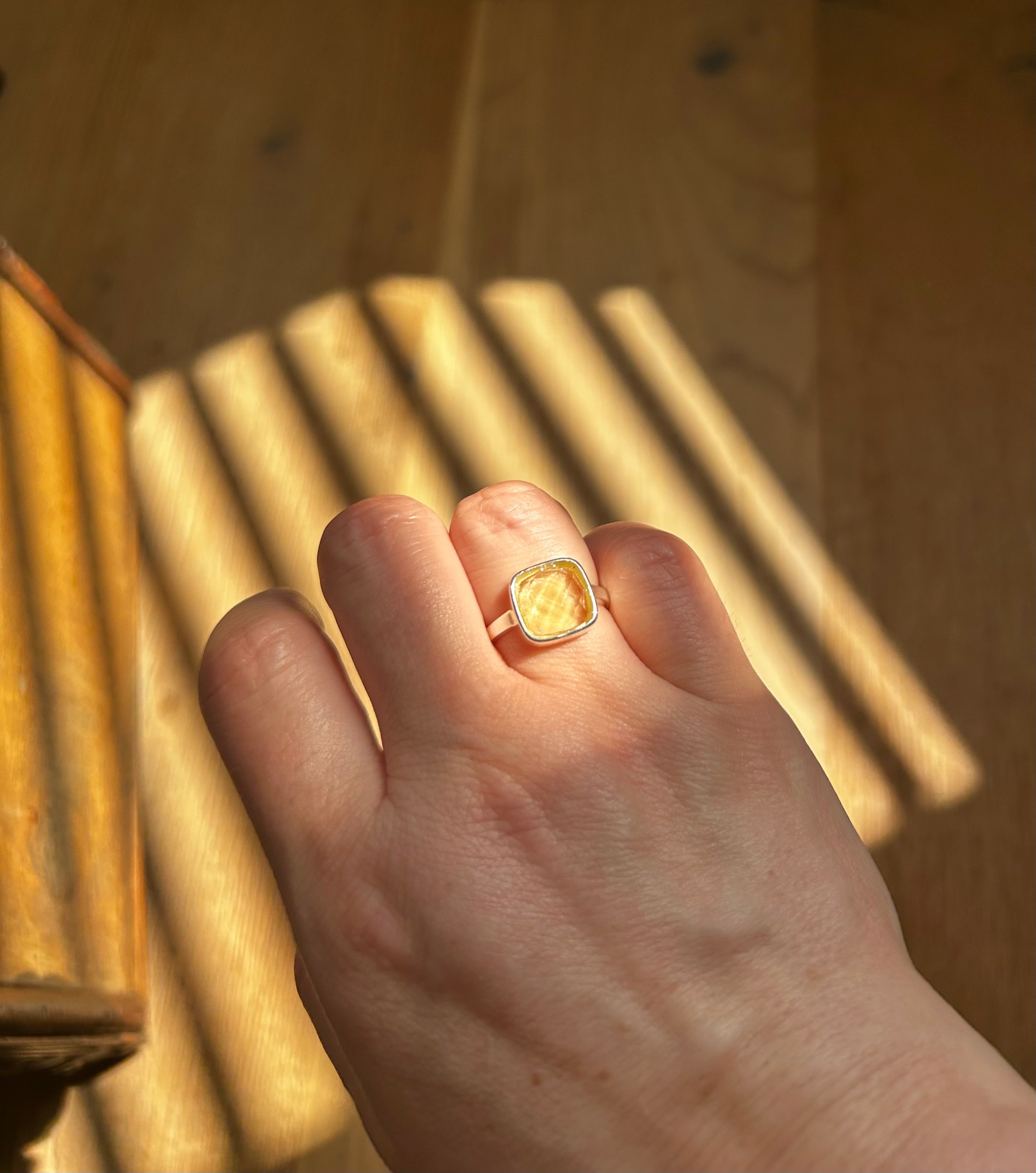 Lemon Quartz Square Sterling Silver Ring