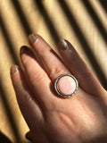 Pink Mother of Pearl on Textured Silver Brass Ring