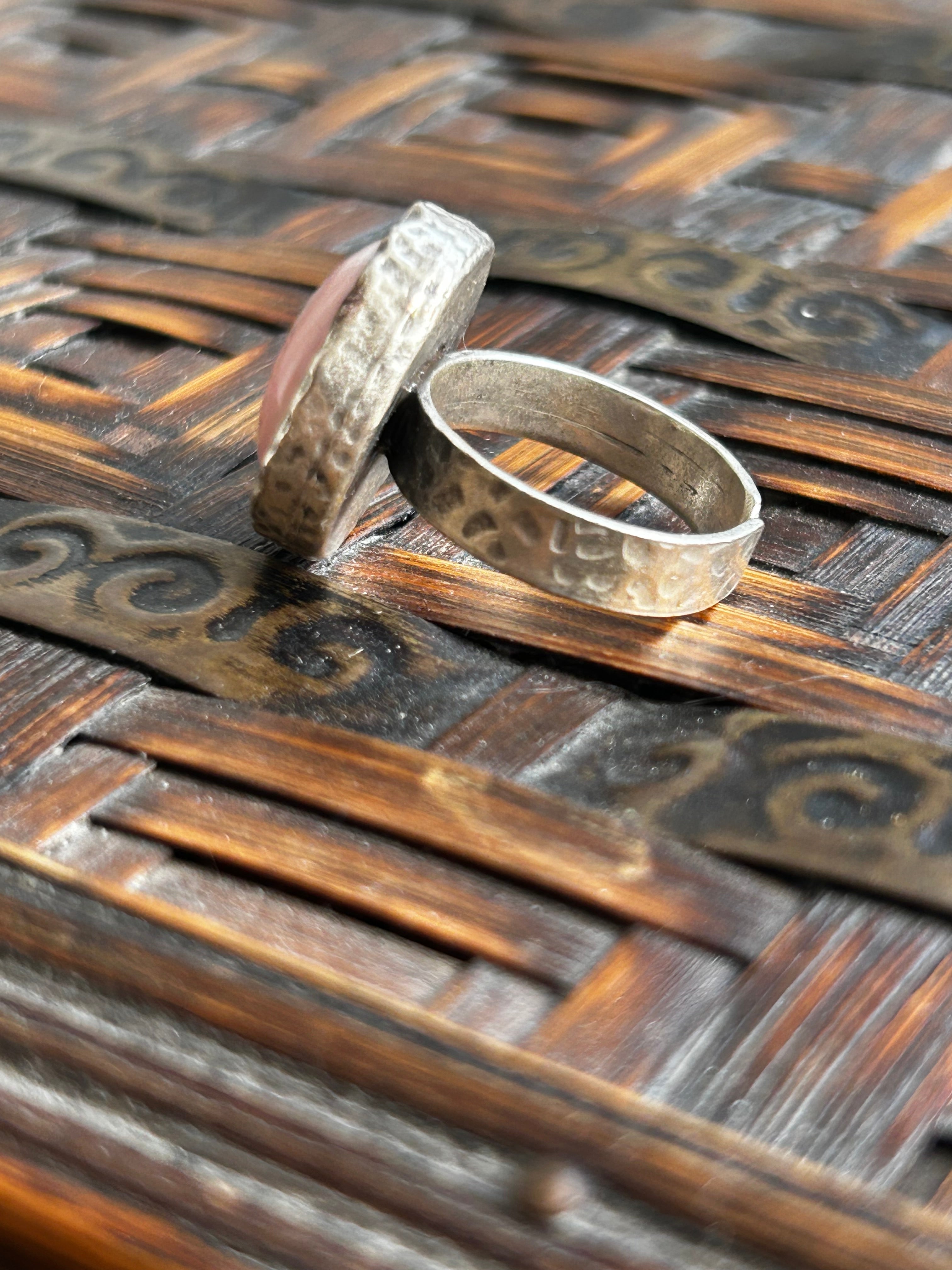 Pink Mother of Pearl on Textured Silver Brass Ring