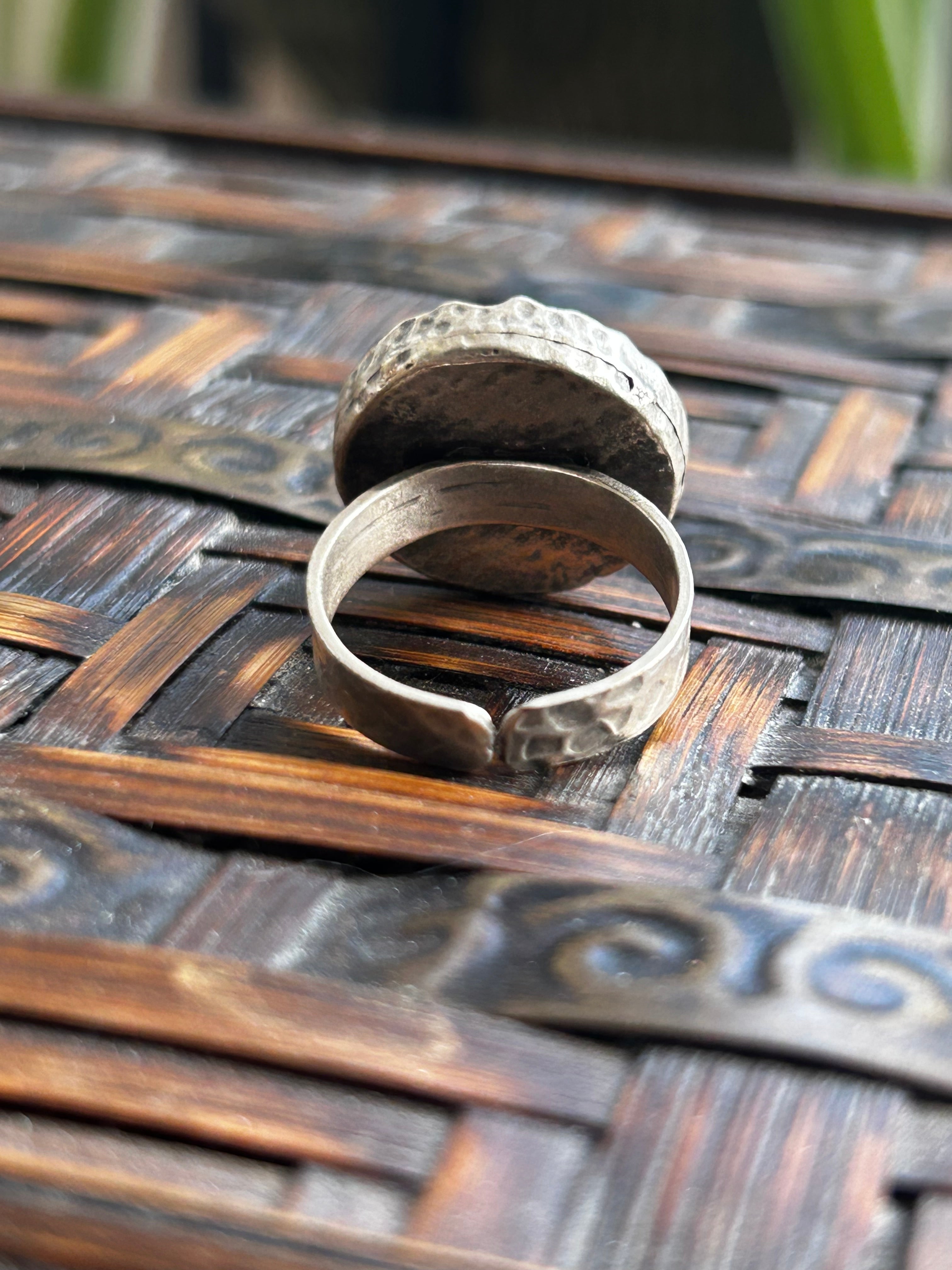 Pink Mother of Pearl on Textured Silver Brass Ring