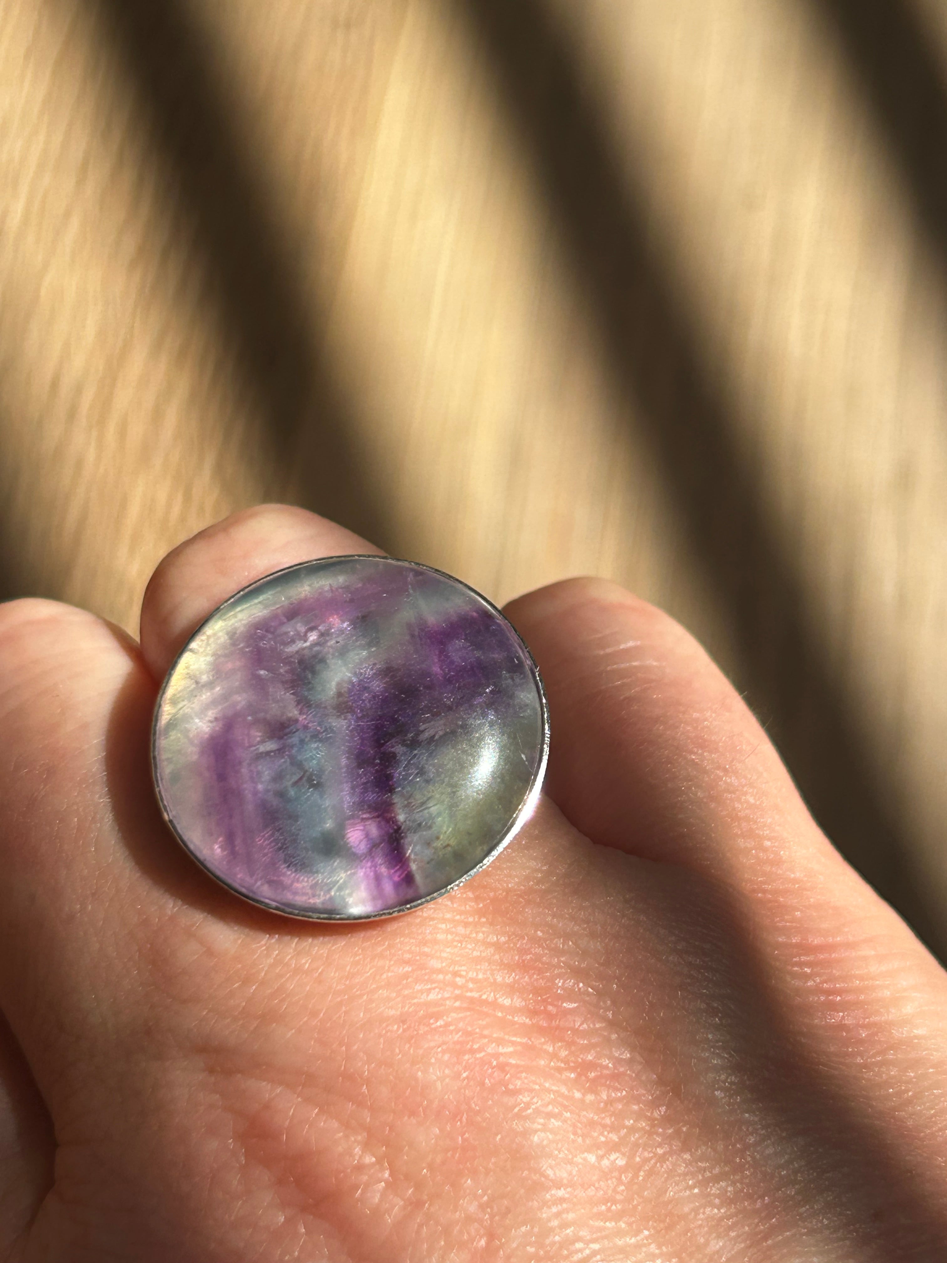 Large Fluorite on Sterling Silver Ring