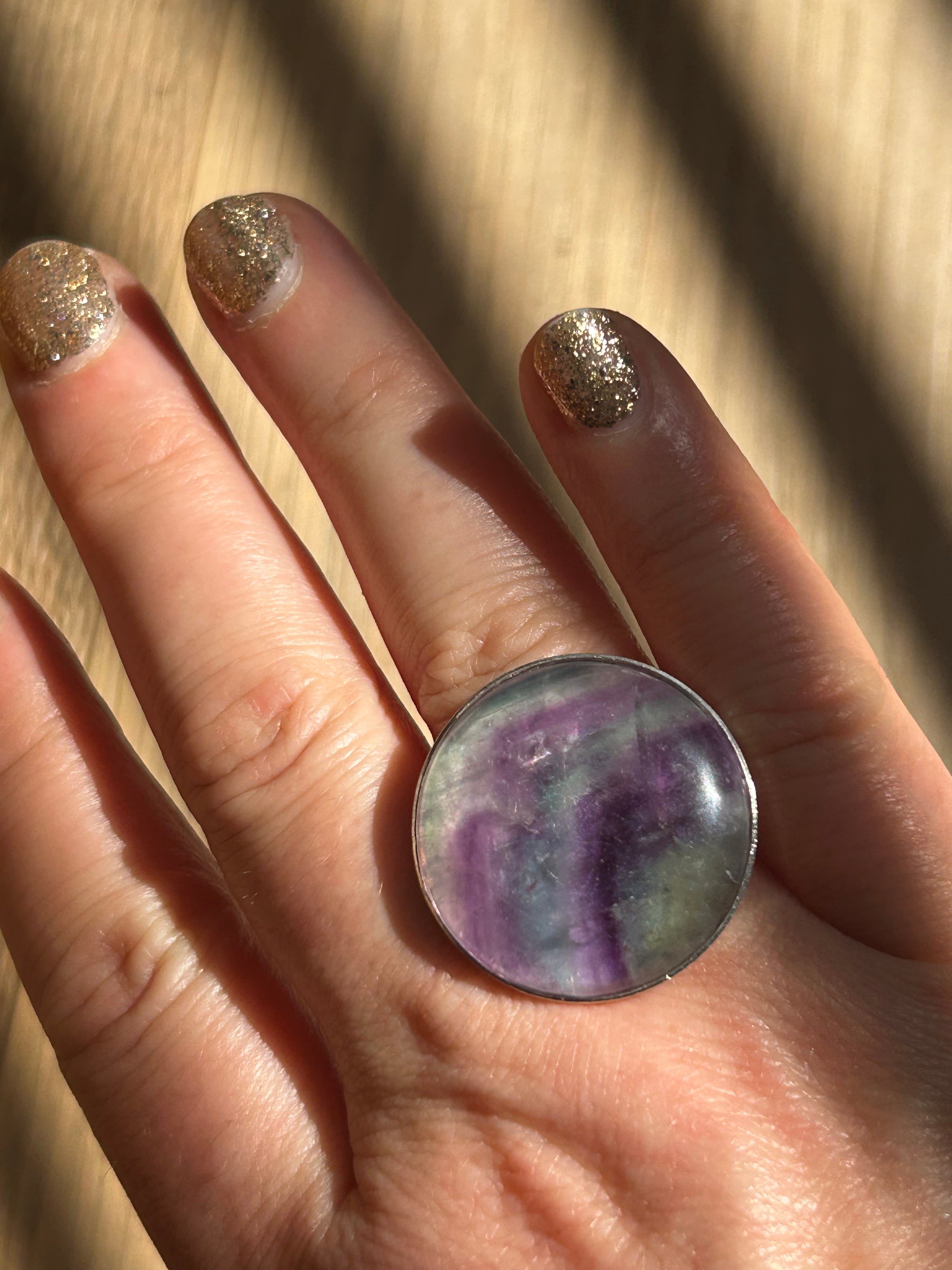 Large Fluorite on Sterling Silver Ring