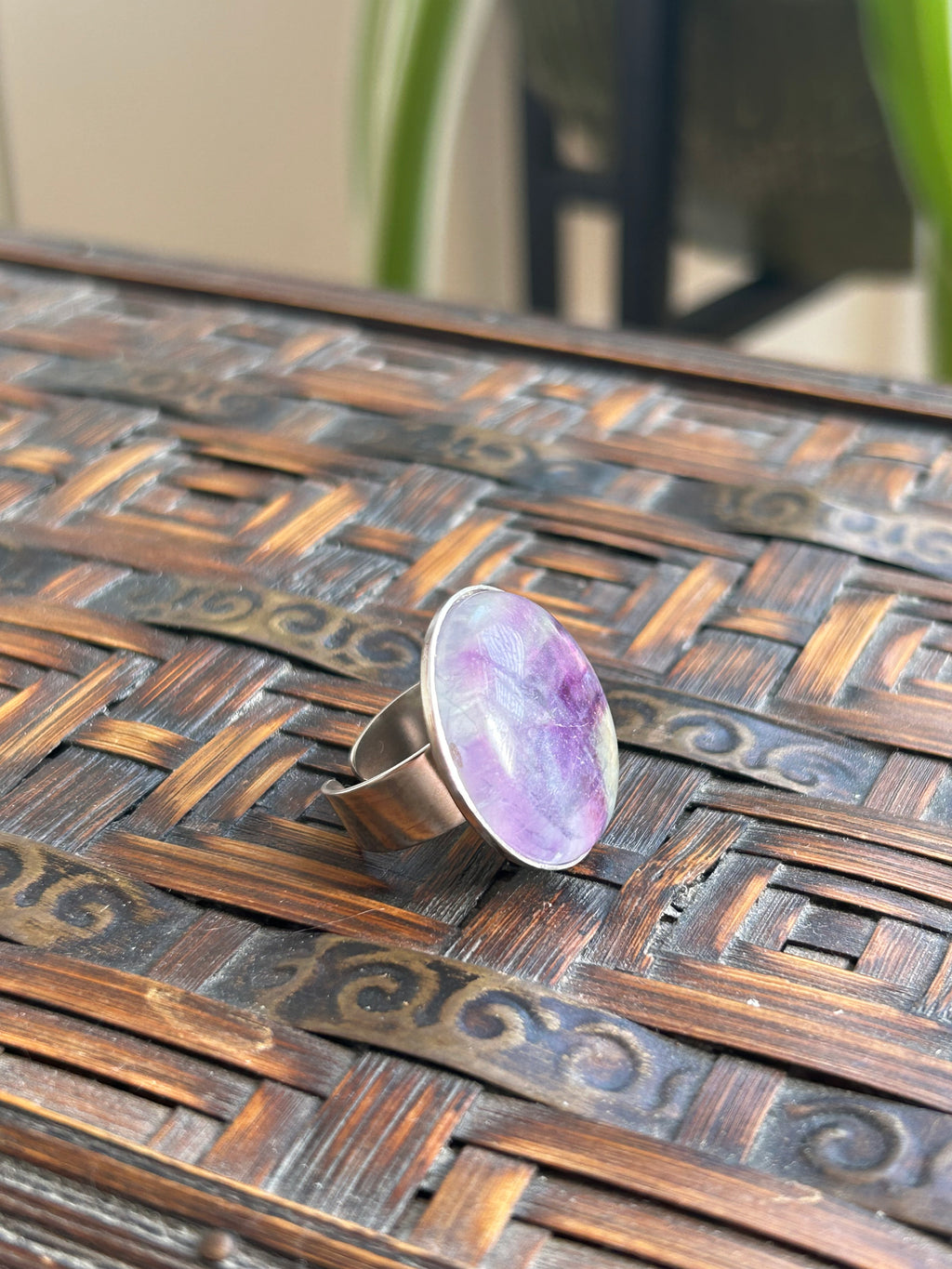 Large Fluorite on Sterling Silver Ring