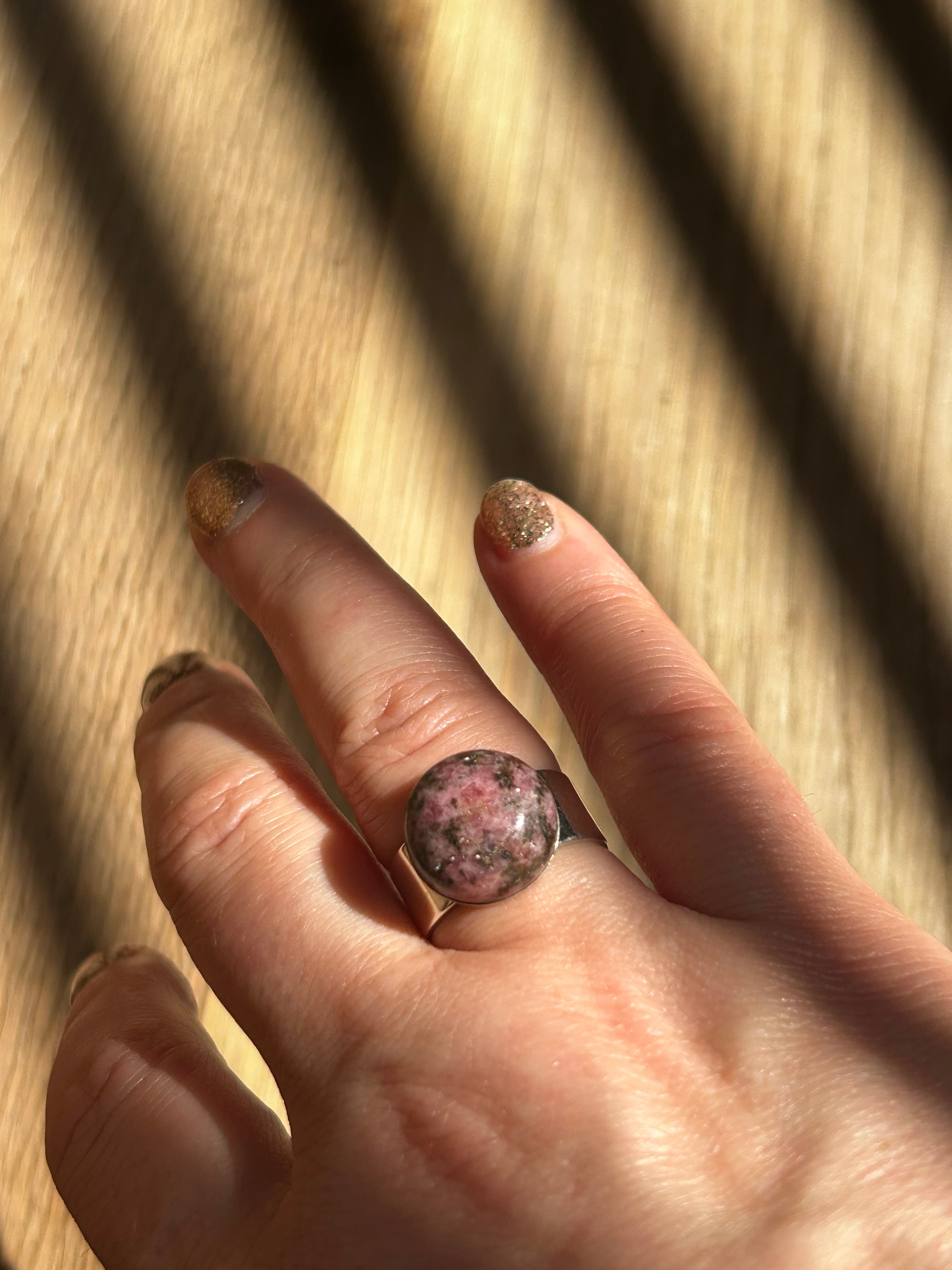 Rhodonite on Silver Plate Ring