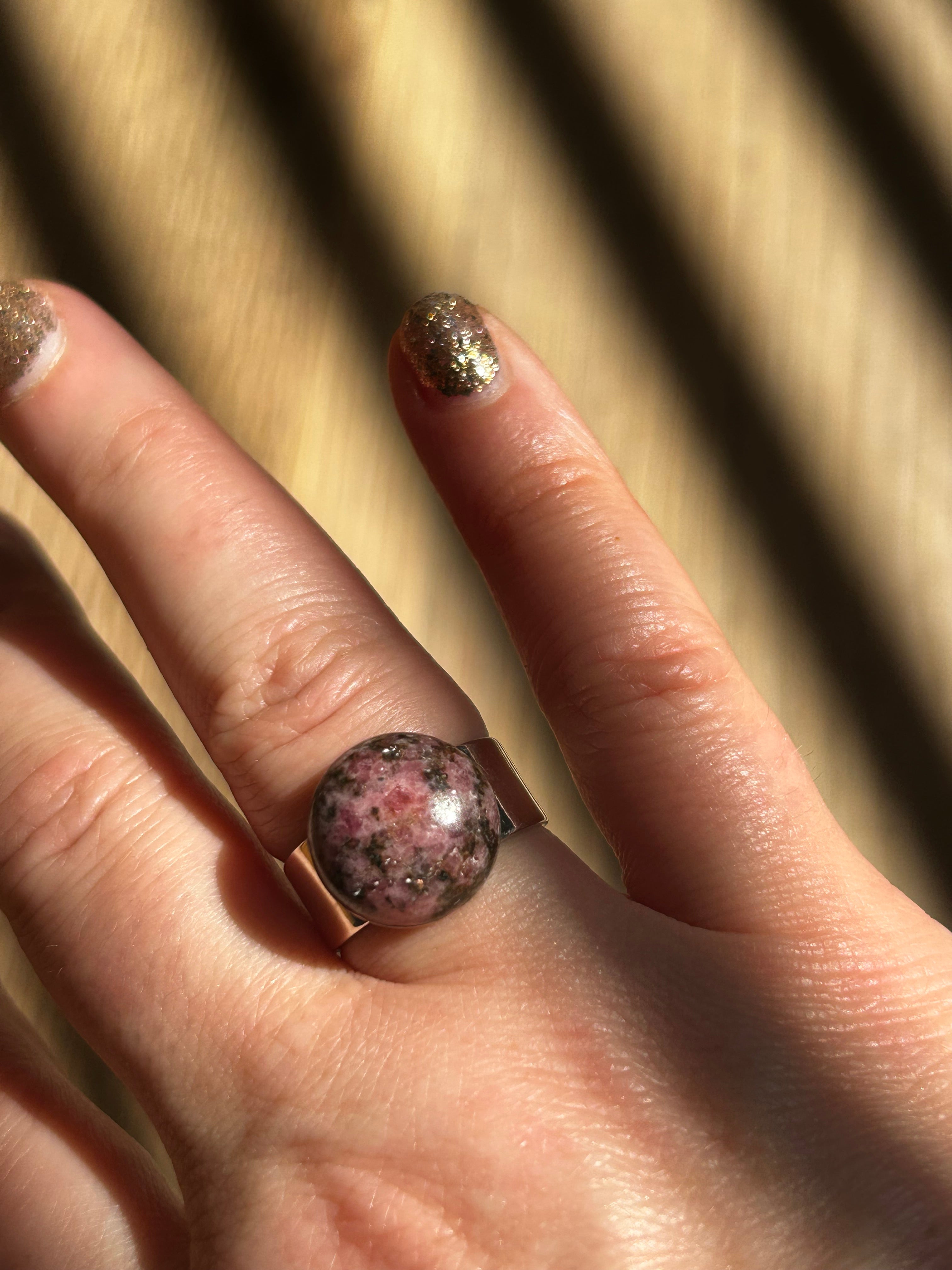 Rhodonite on Silver Plate Ring
