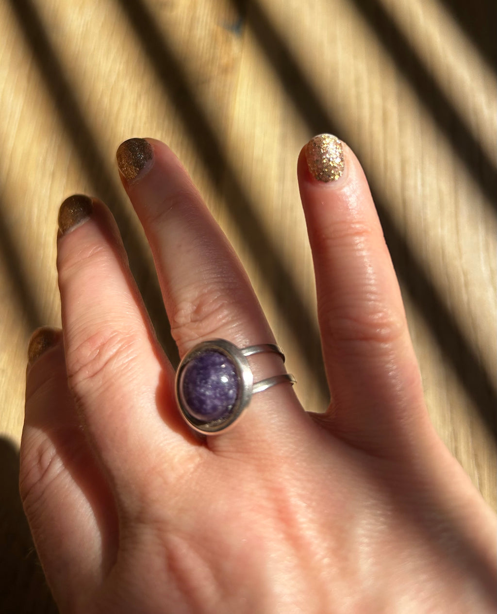 Lepidolite on Sterling Silver Ring