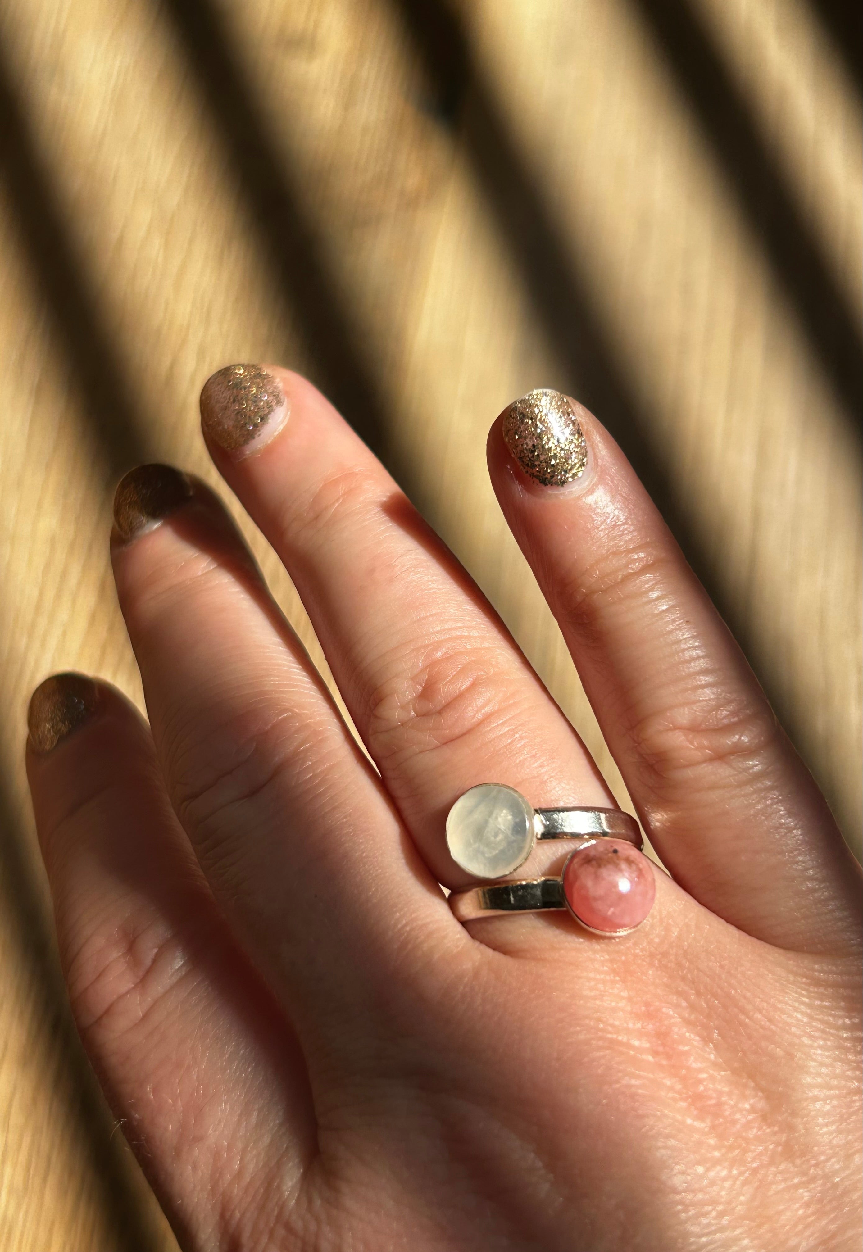 Rhodochrosite & Rose Quartz Sterling Silver Ring