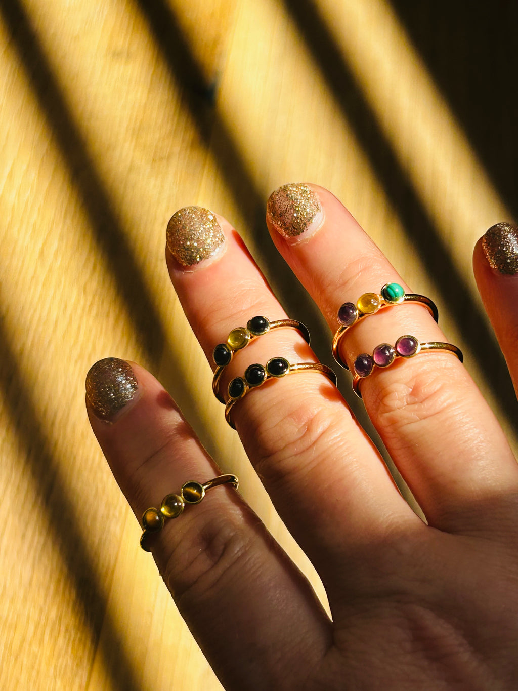 Mini Trio Gemstone Ring on Gold Plate - choose your gemstone option