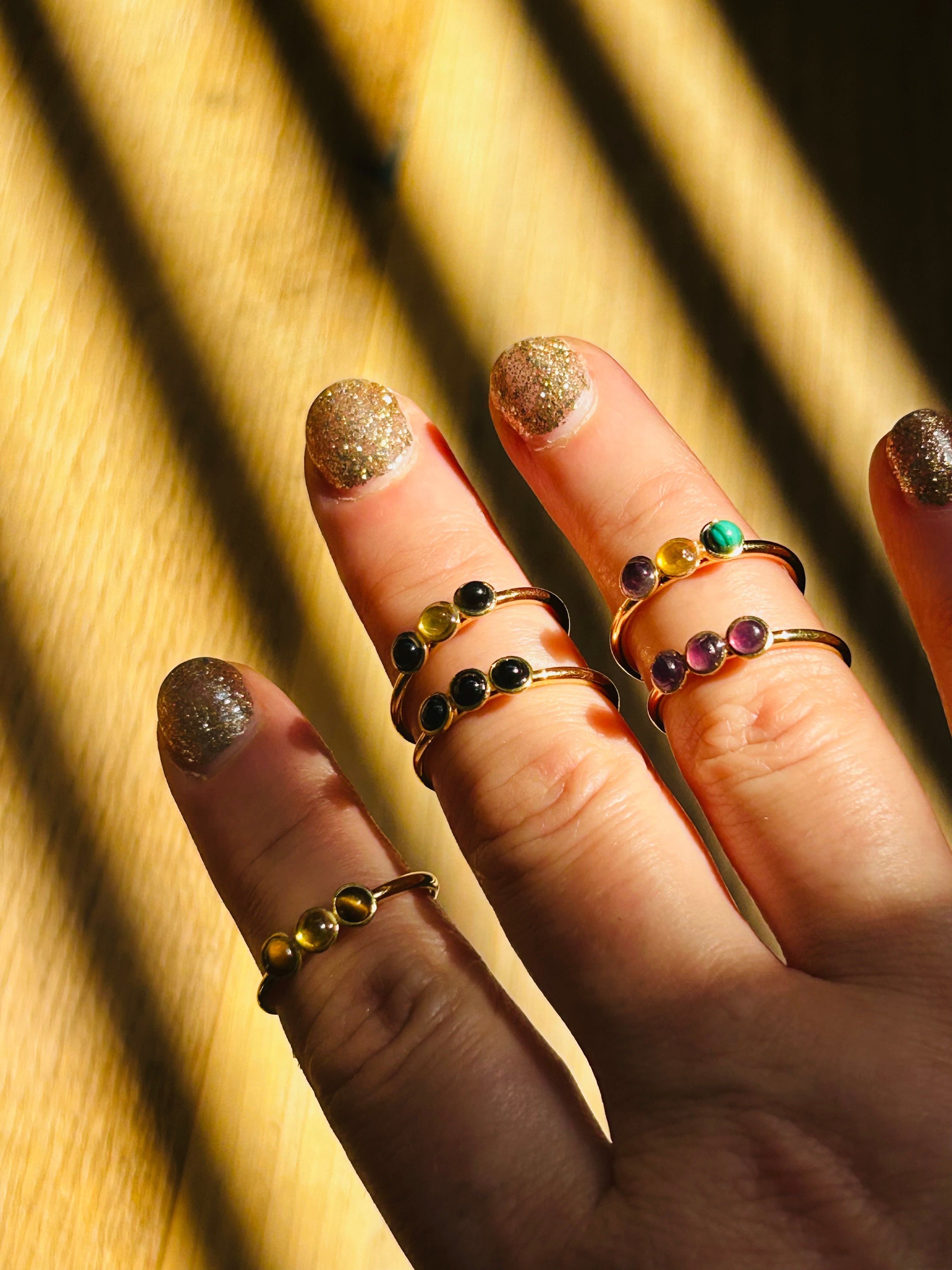 Mini Trio Gemstone Ring on Gold Plate - choose your gemstone option
