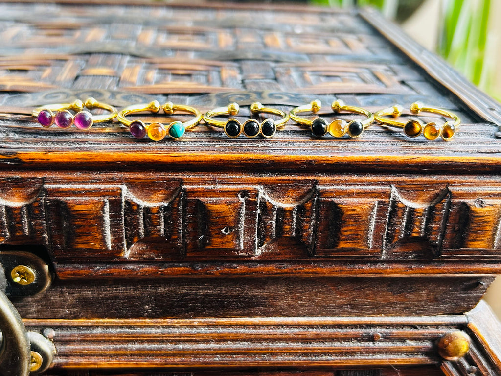 Mini Trio Gemstone Ring on Gold Plate - choose your gemstone option