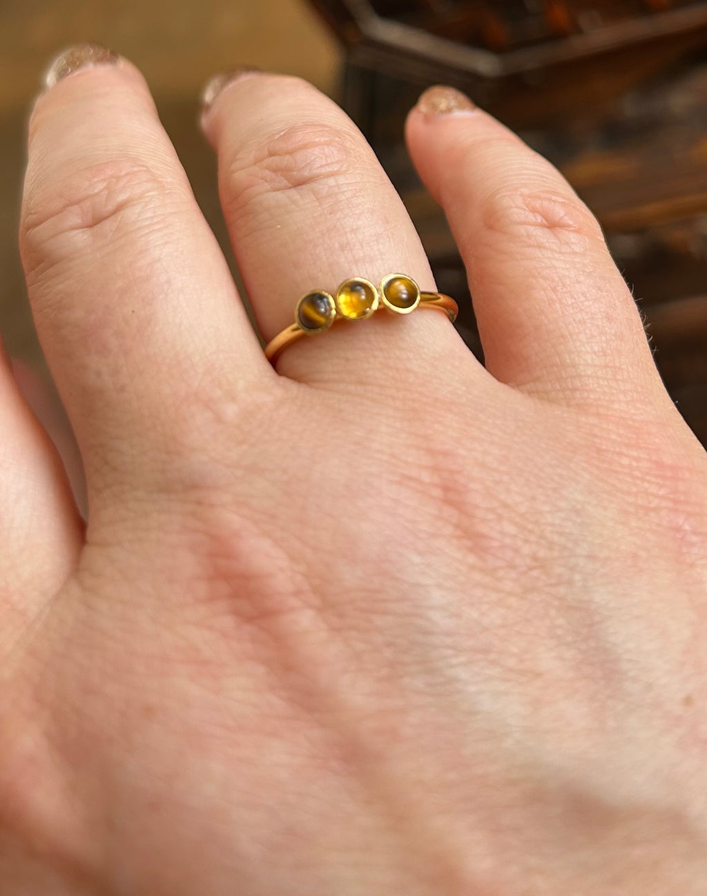 Mini Trio Gemstone Ring on Gold Plate - choose your gemstone option