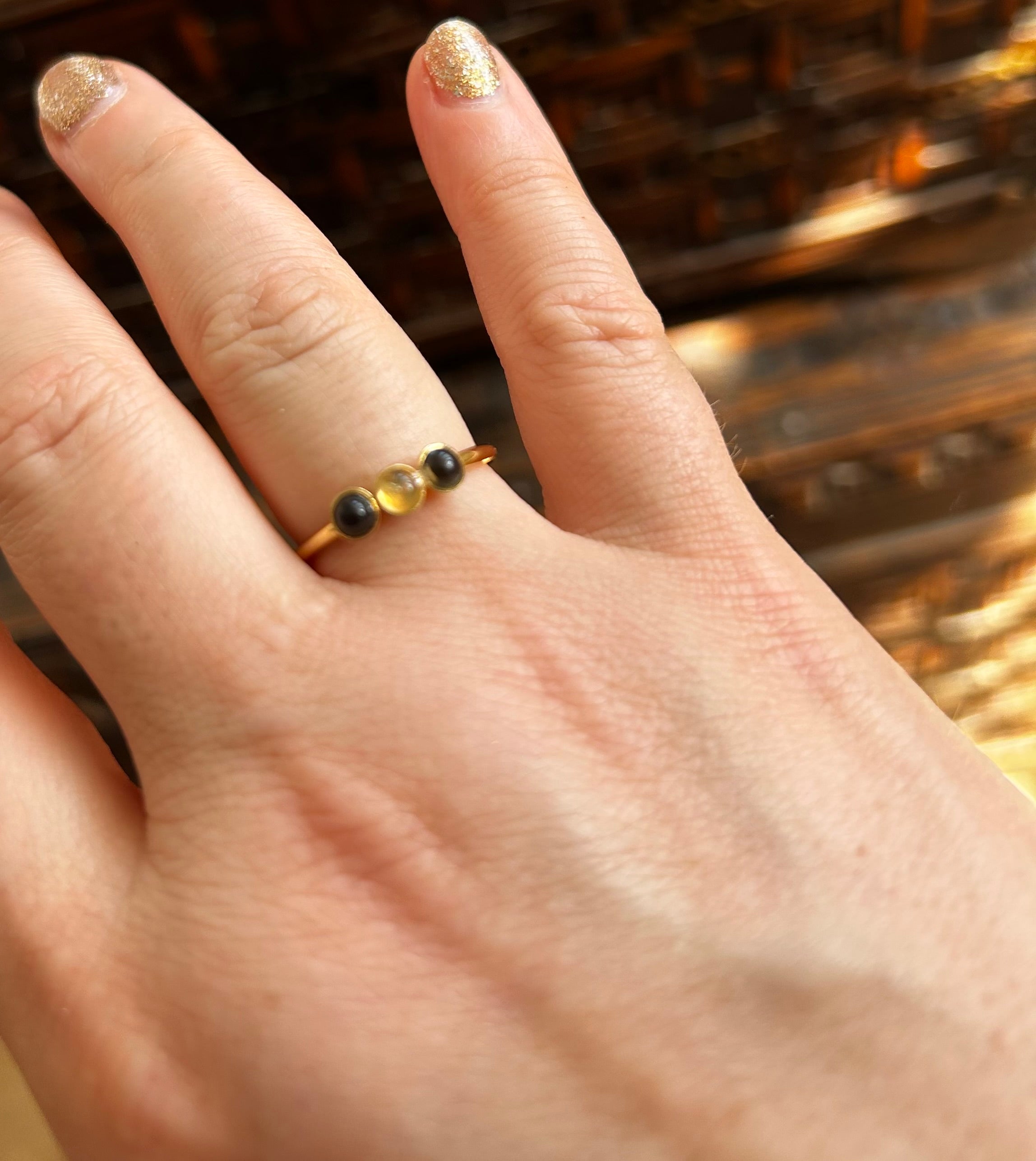 Mini Trio Gemstone Ring on Gold Plate - choose your gemstone option