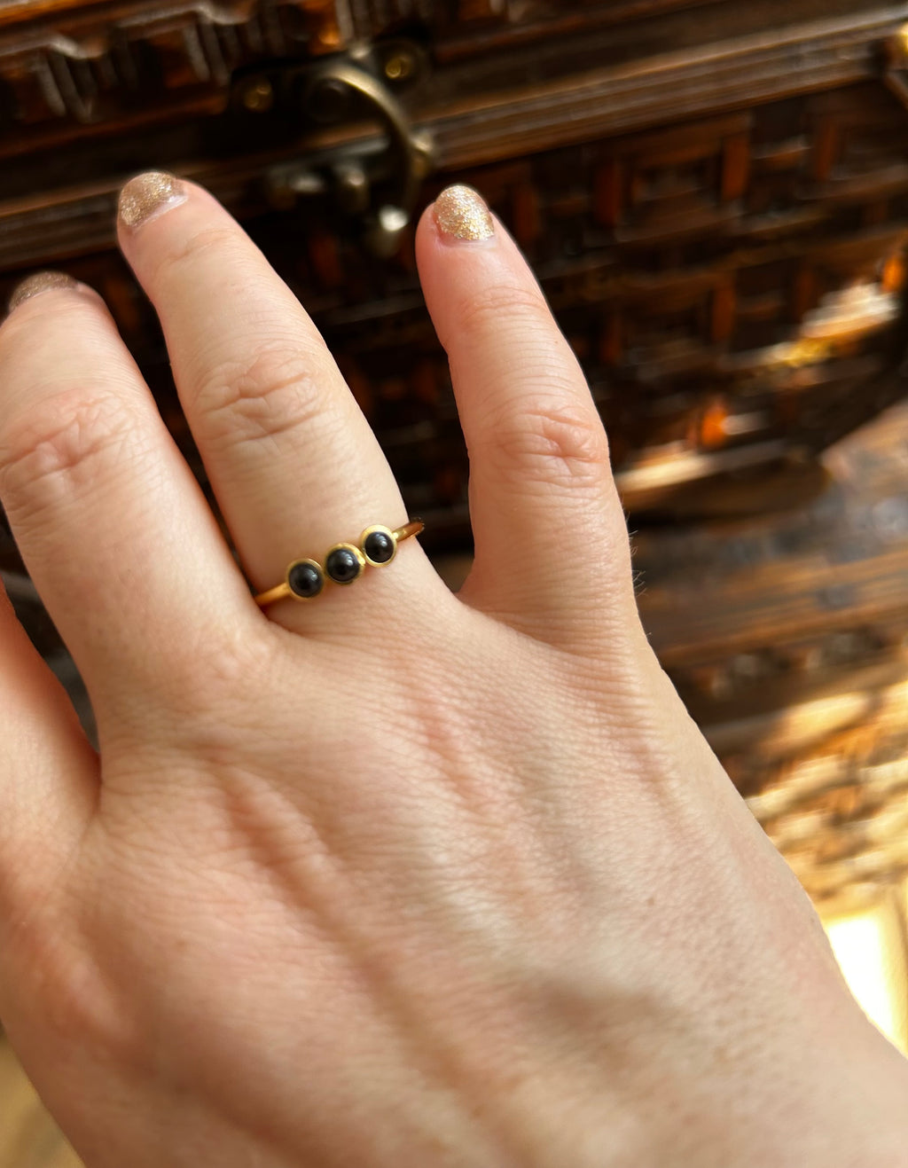 Mini Trio Gemstone Ring on Gold Plate - choose your gemstone option