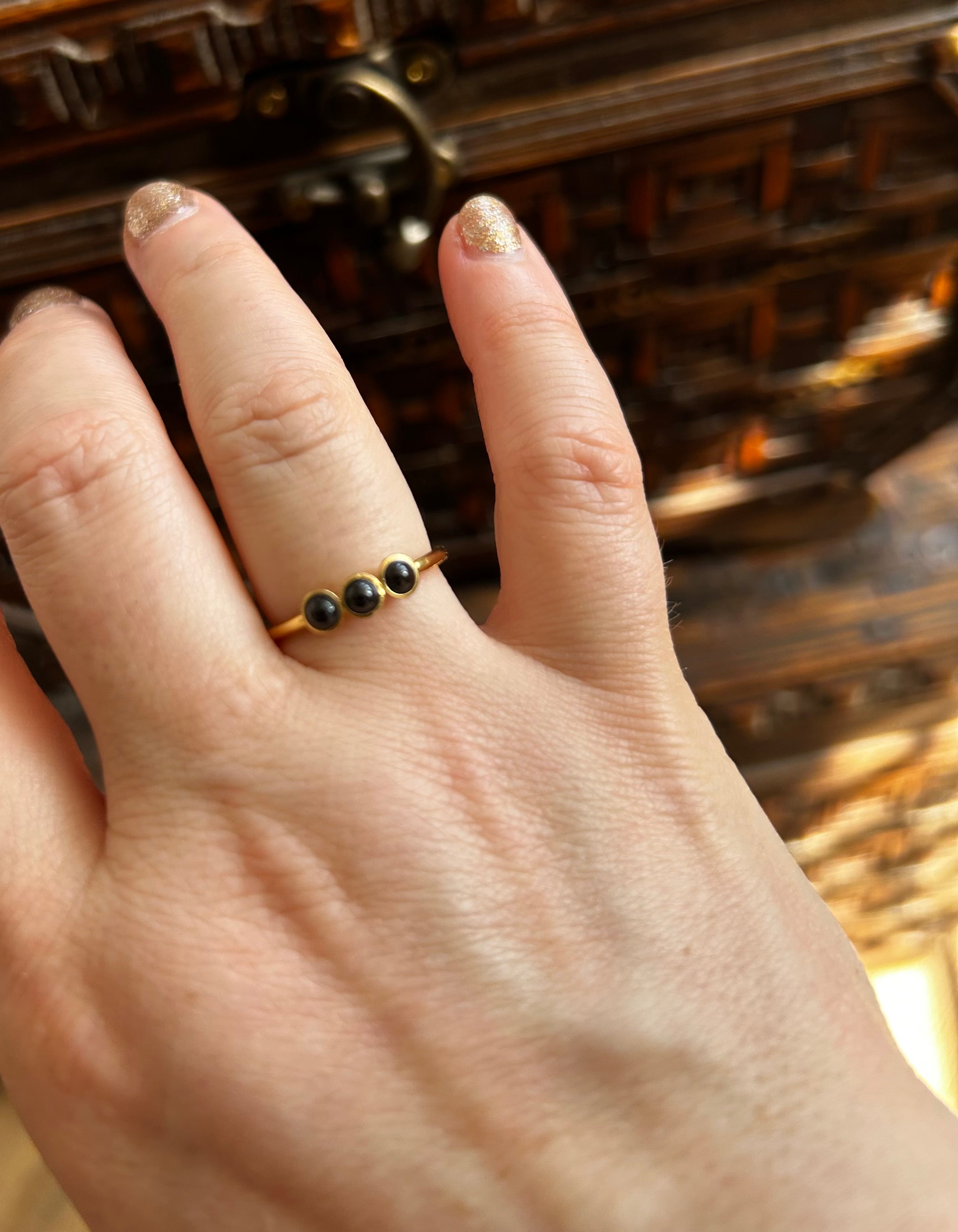 Mini Trio Gemstone Ring on Gold Plate - choose your gemstone option