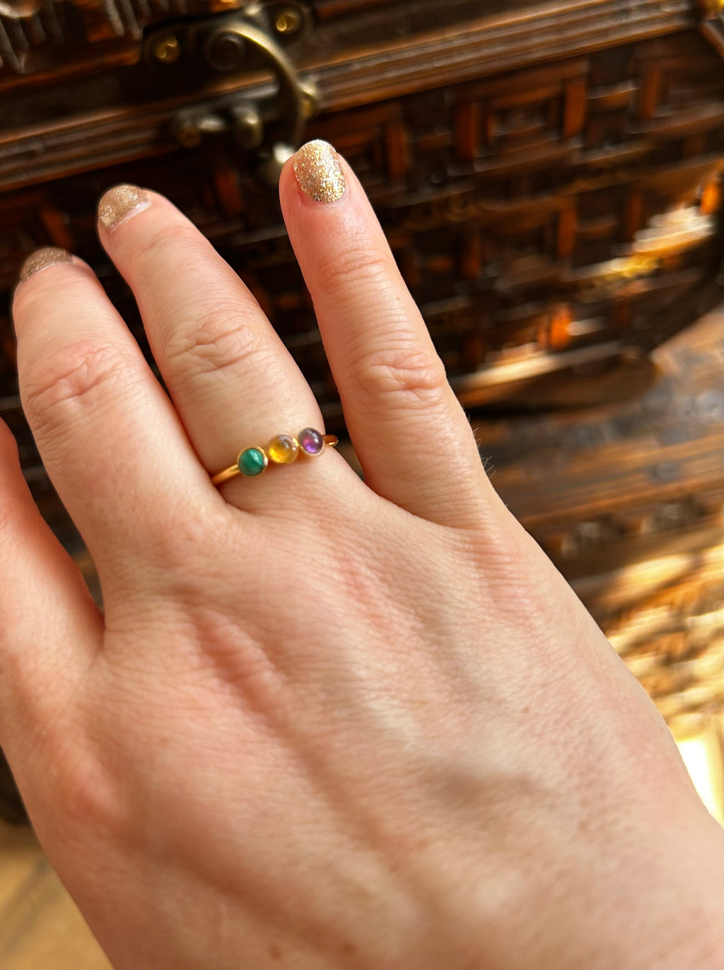Mini Trio Gemstone Ring on Gold Plate - choose your gemstone option